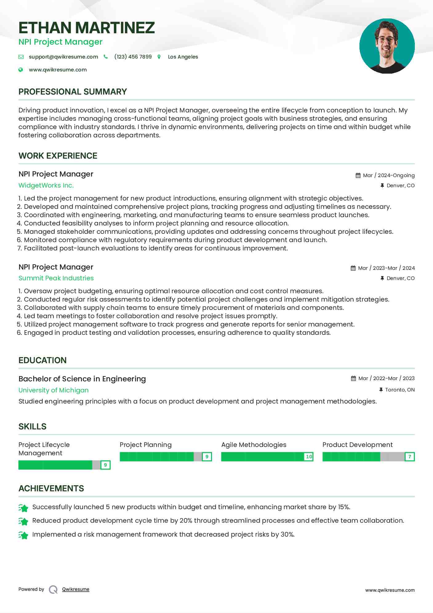 NPI Project Manager Resume Template
