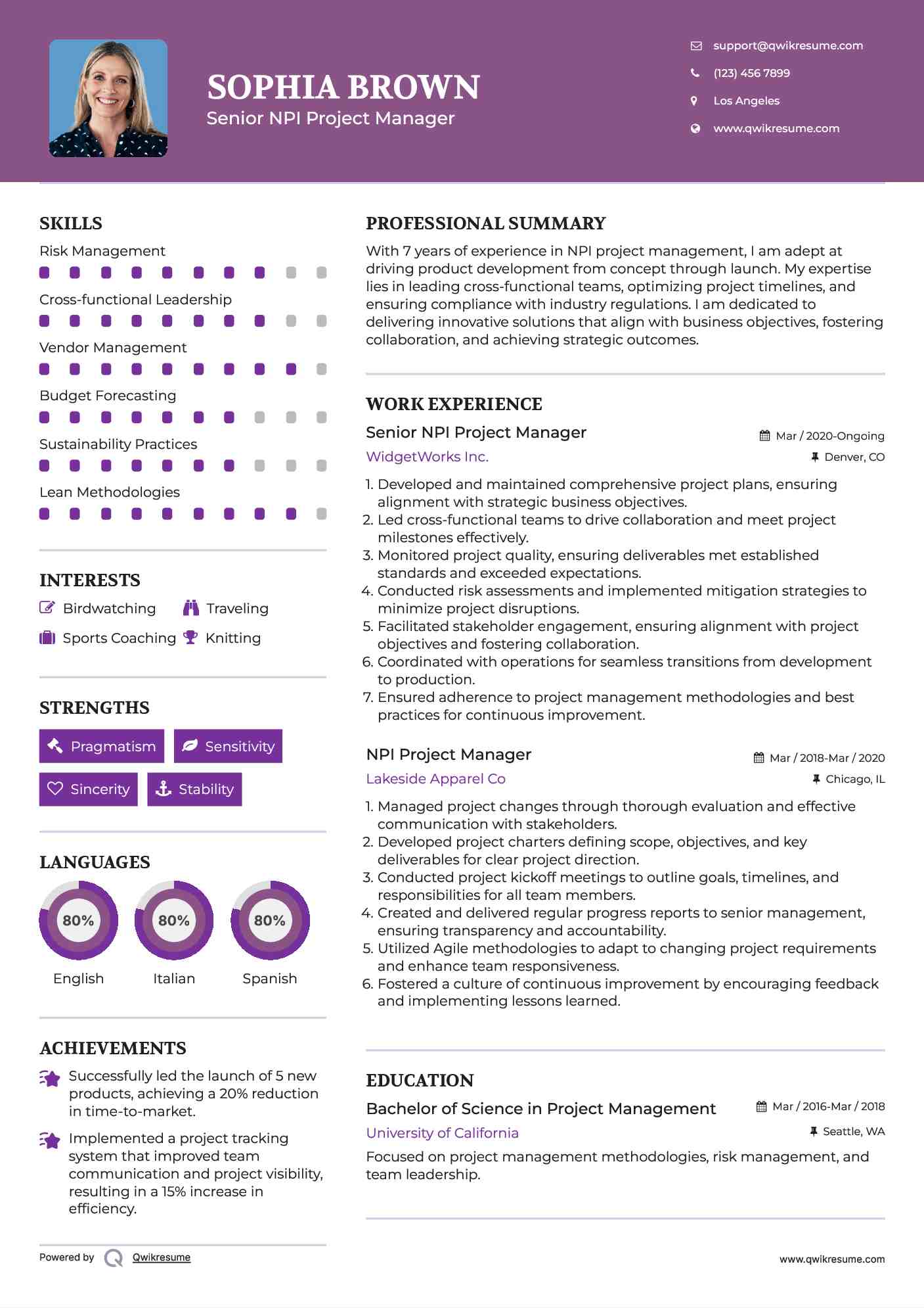 Senior NPI Project Manager Resume Model