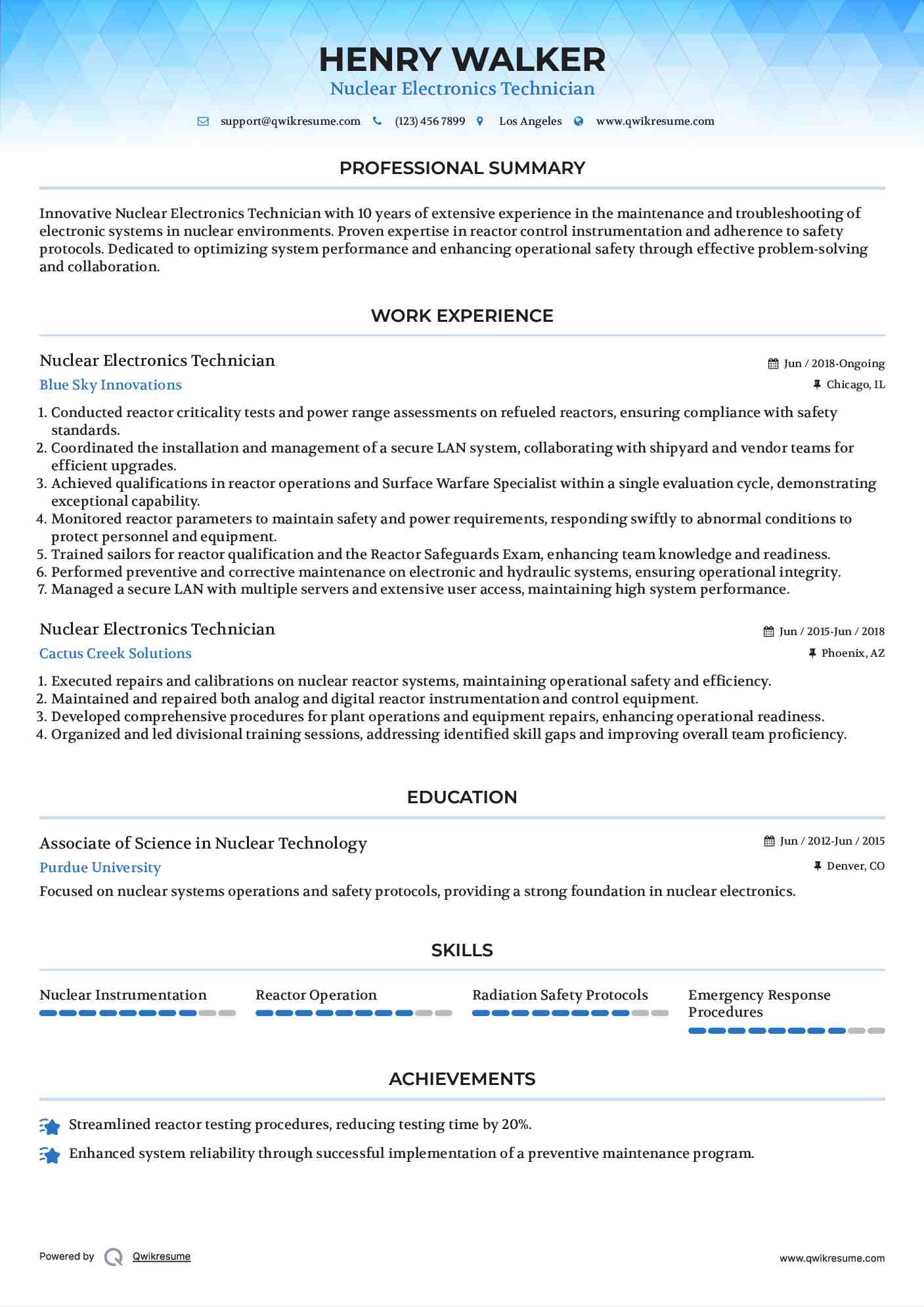 Nuclear Electronics Technician Resume Format