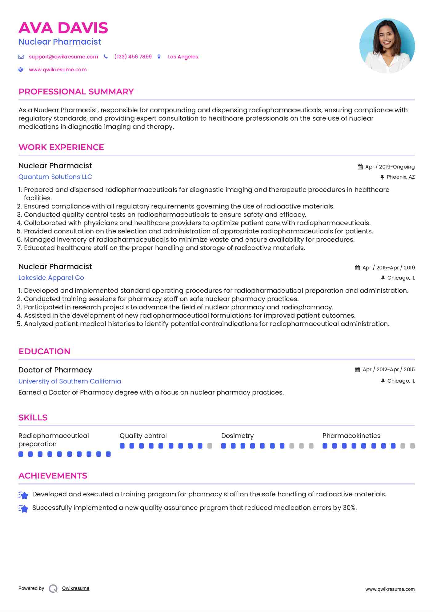 Nuclear Pharmacist Resume Model
