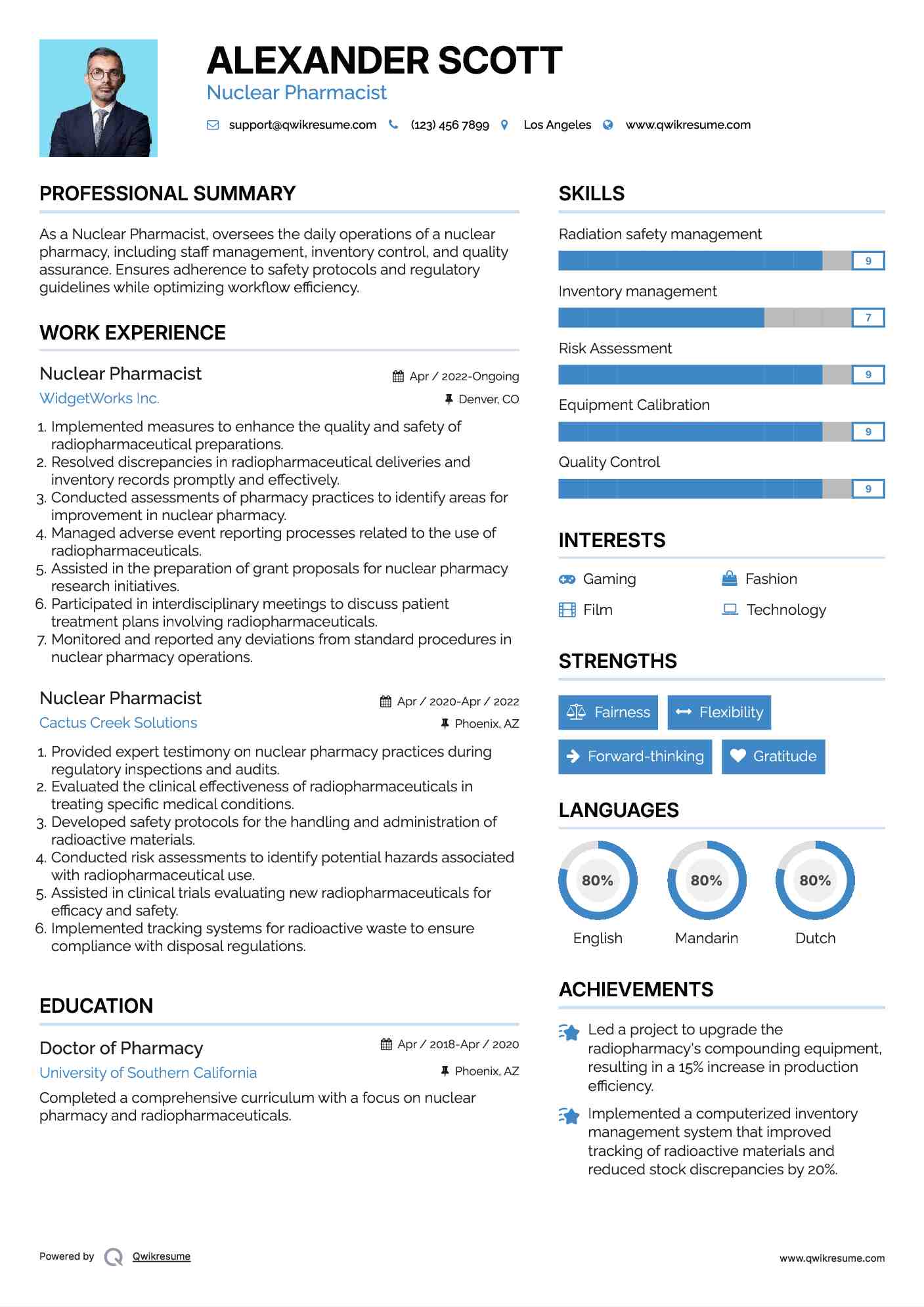 Nuclear Pharmacist Resume Model
