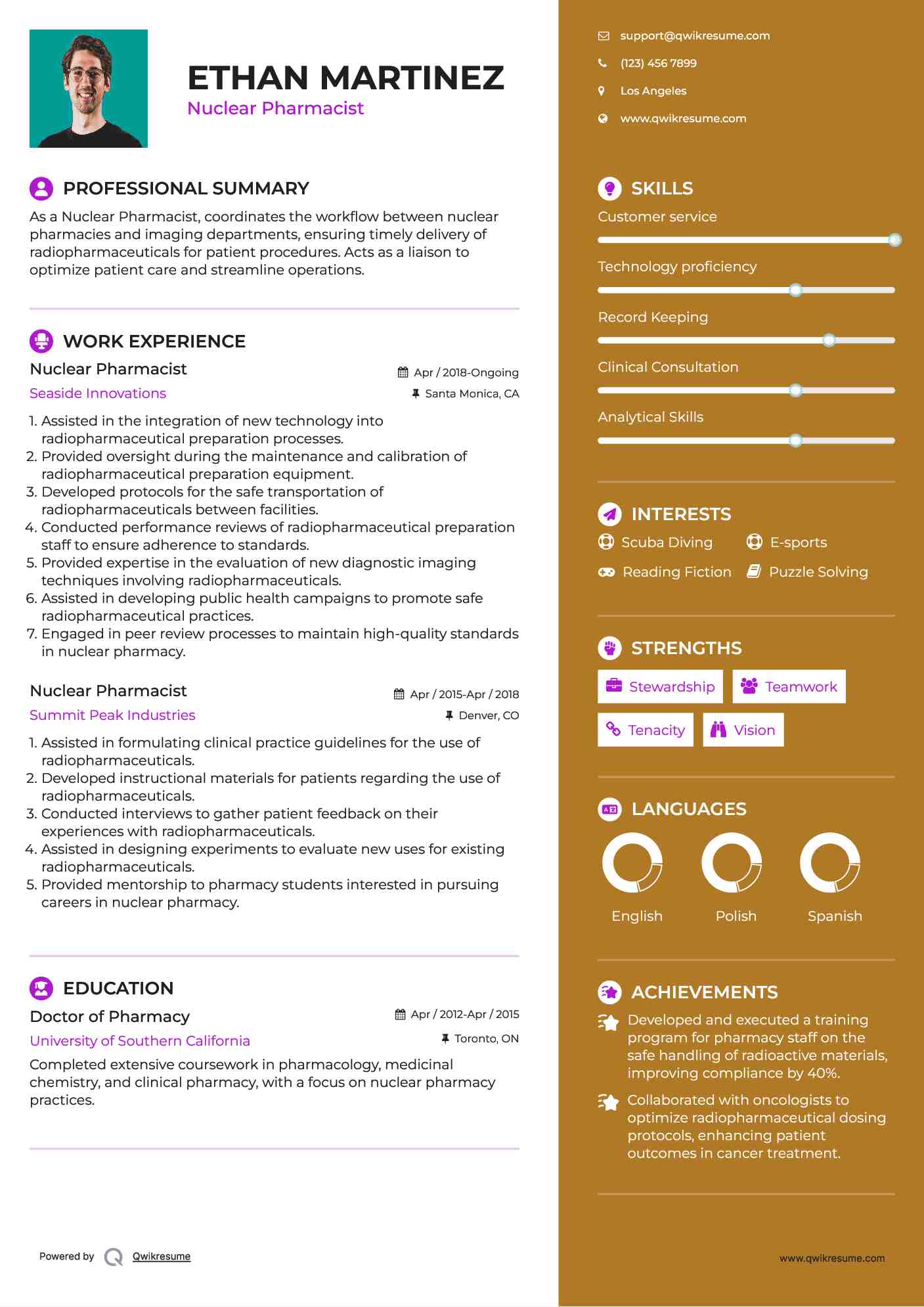 Nuclear Pharmacist Resume Example