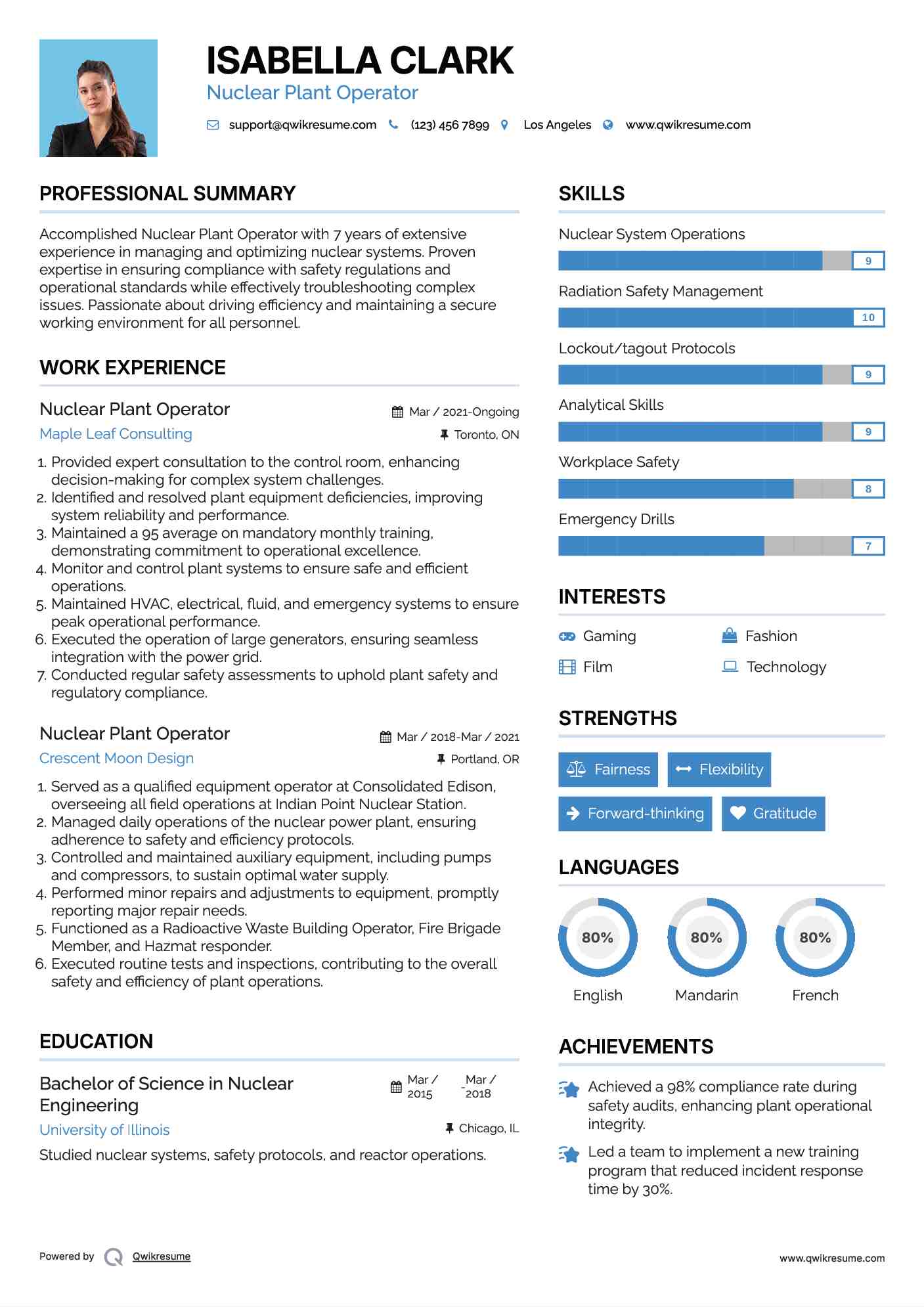 Nuclear Plant Operator Resume Format