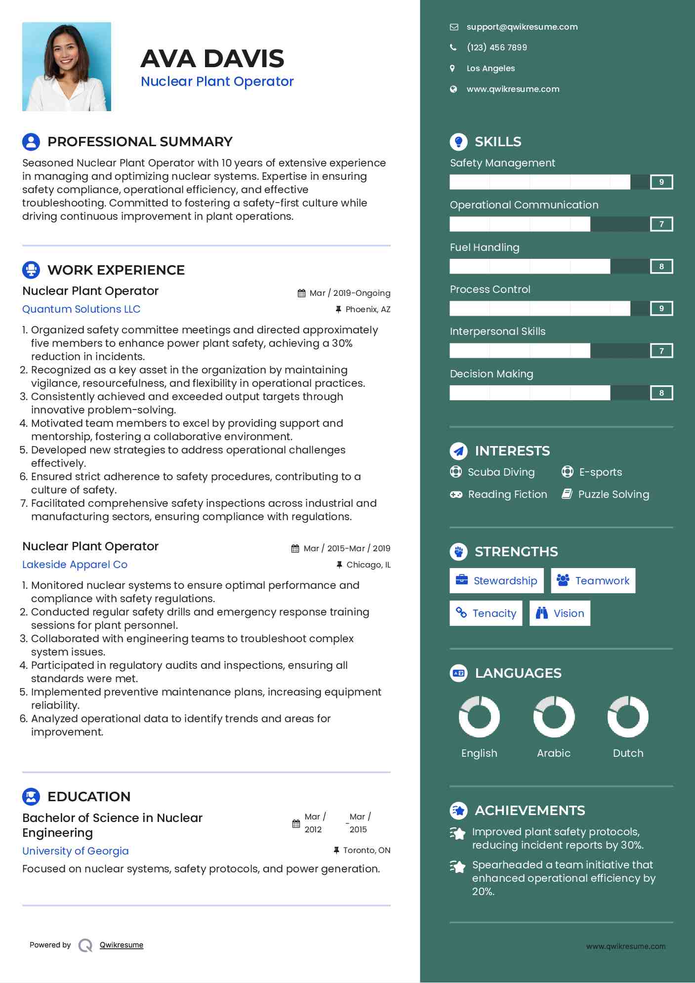 Nuclear Plant Operator Resume Model