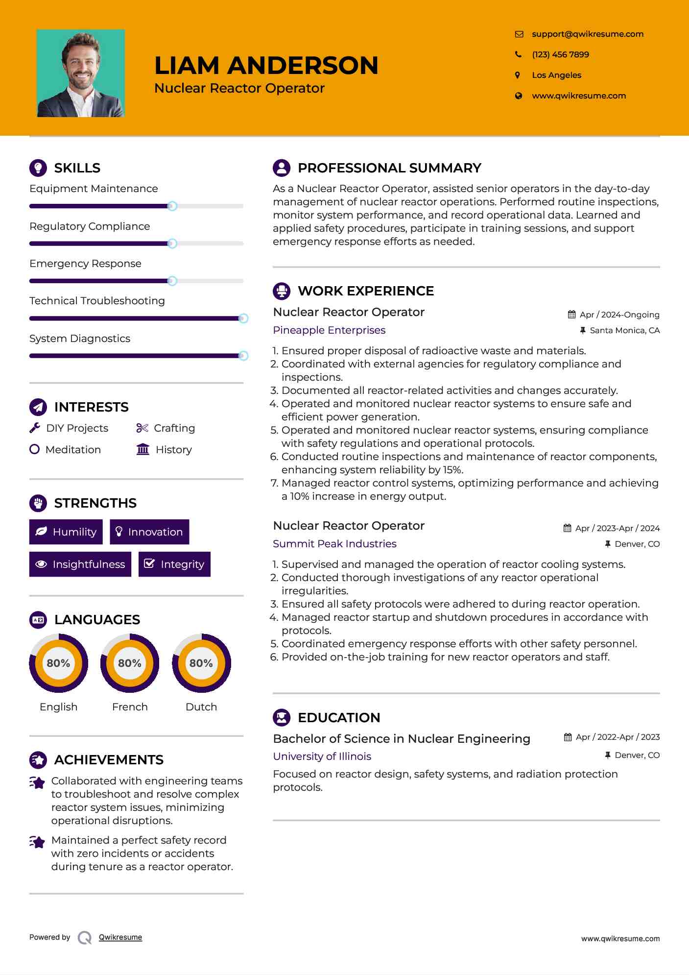 Nuclear Reactor Operator Resume Format