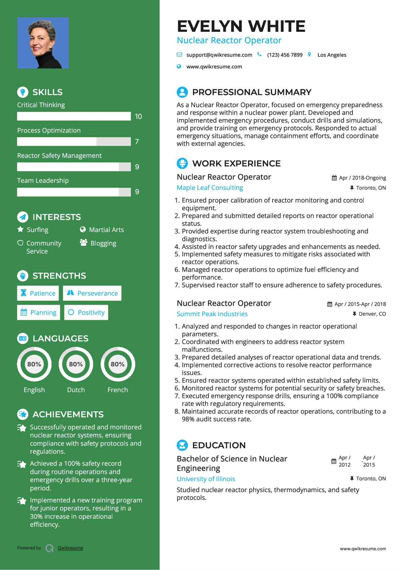 Nuclear Reactor Operator Resume Template
