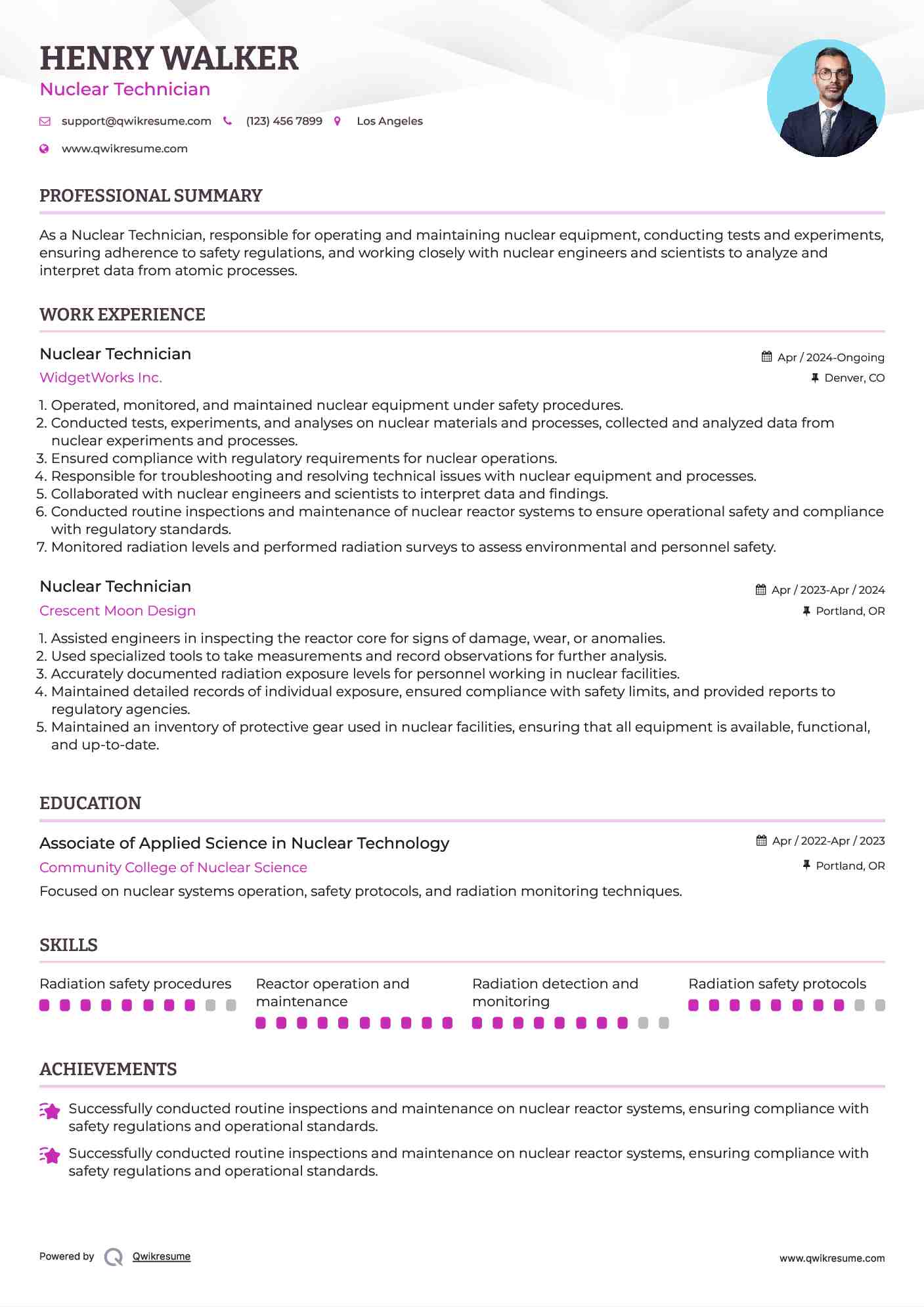 Nuclear Technician Resume Example