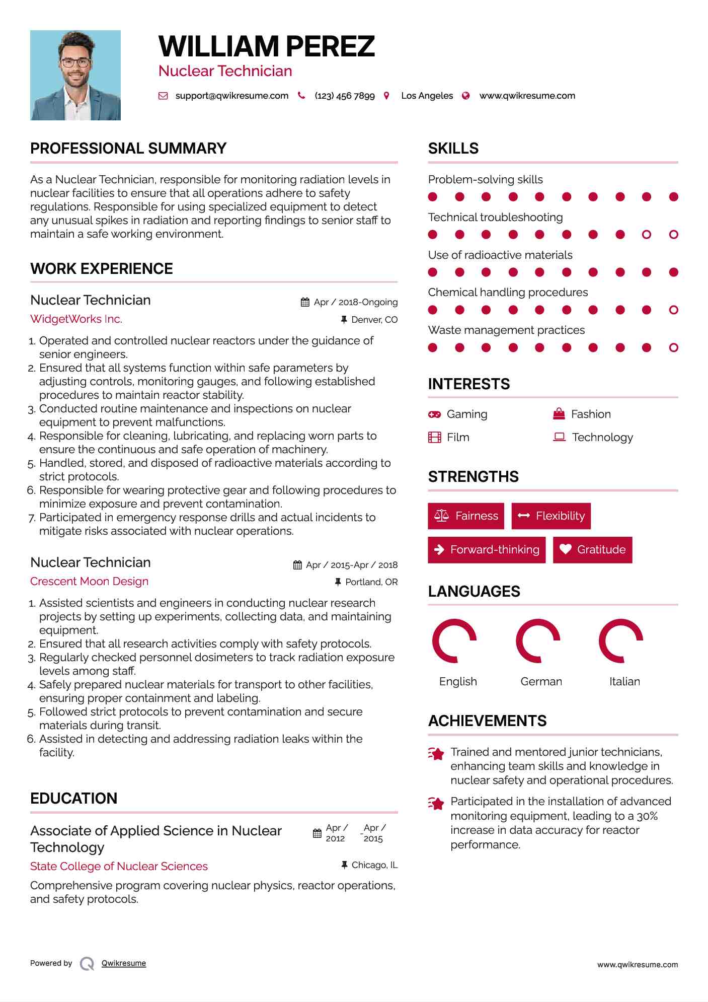 Nuclear Technician Resume Model