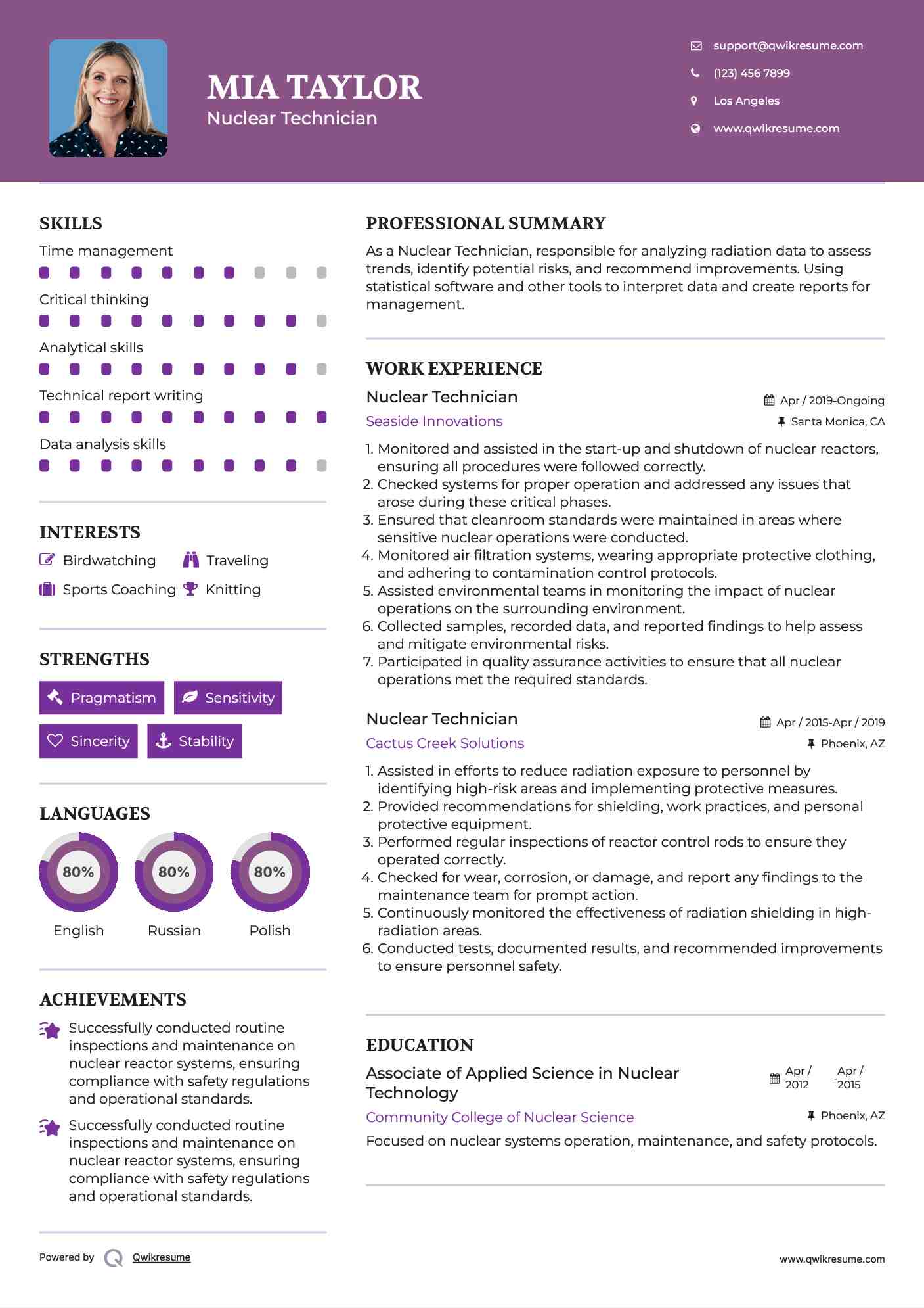 Nuclear Technician Resume Model