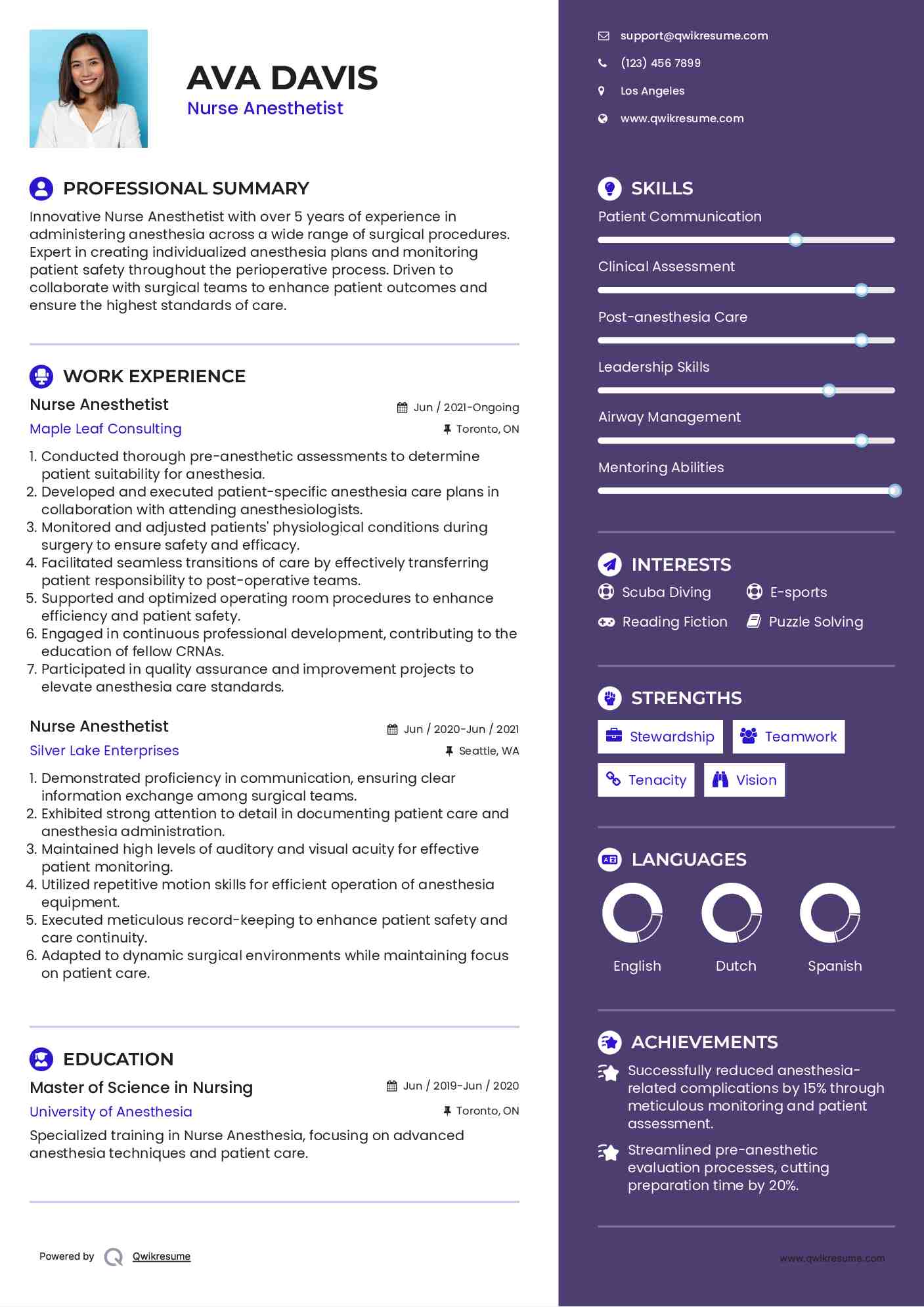 Nurse Anesthetist Resume Template