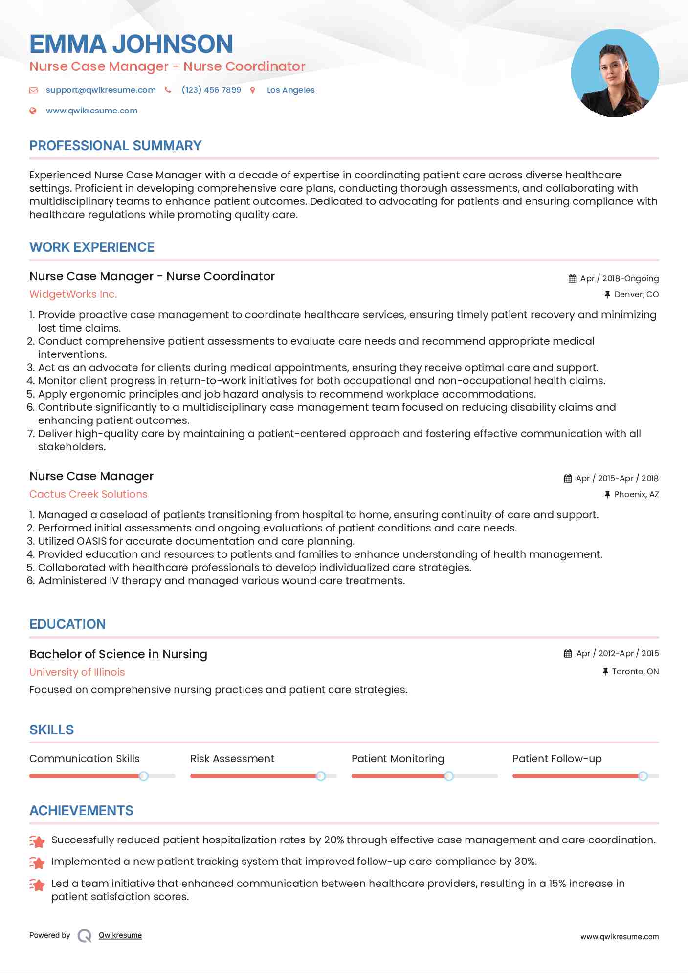 Nurse Case Manager - Nurse Coordinator Resume Example