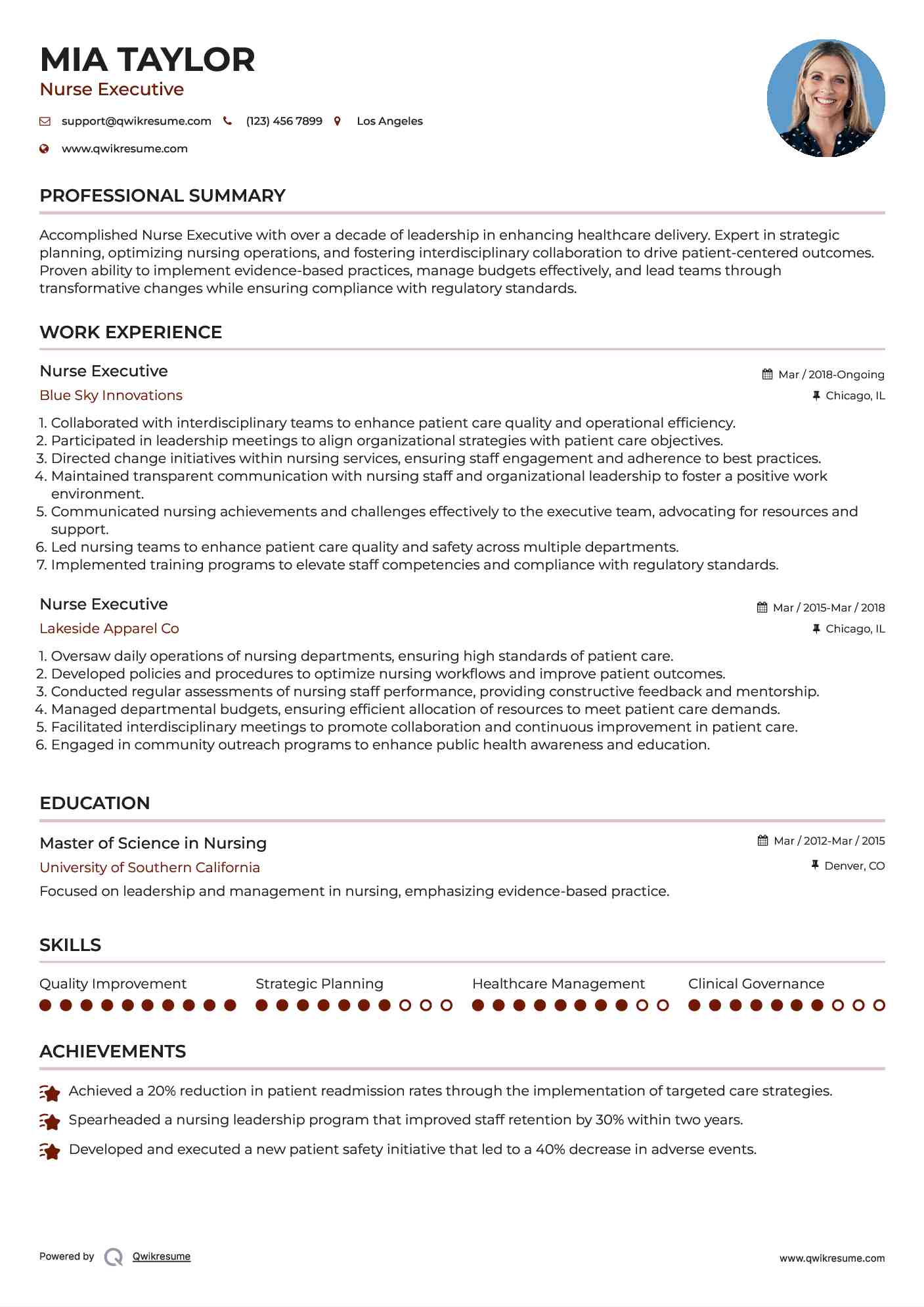Nurse Executive Resume Sample