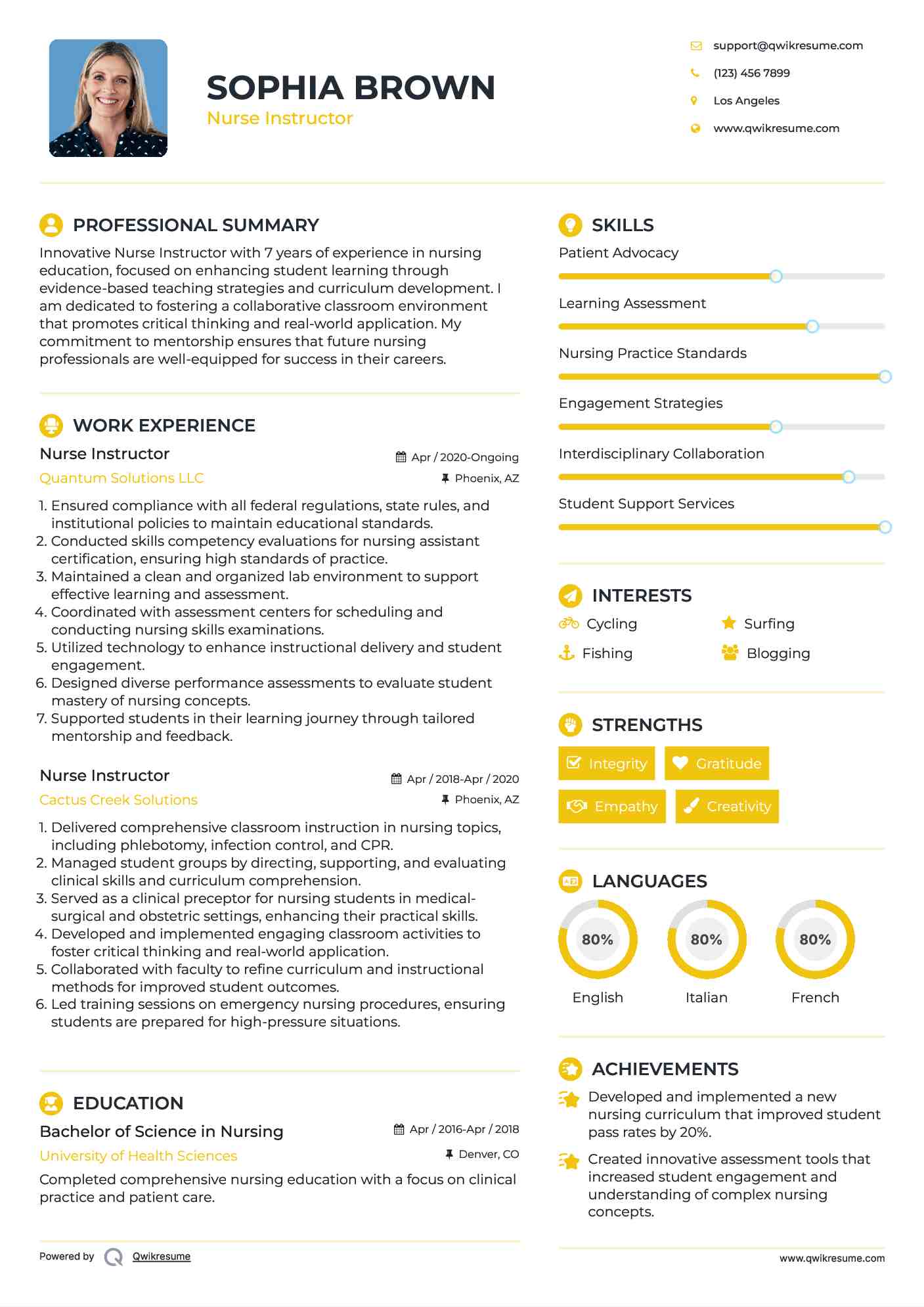 Nurse Instructor Resume Sample