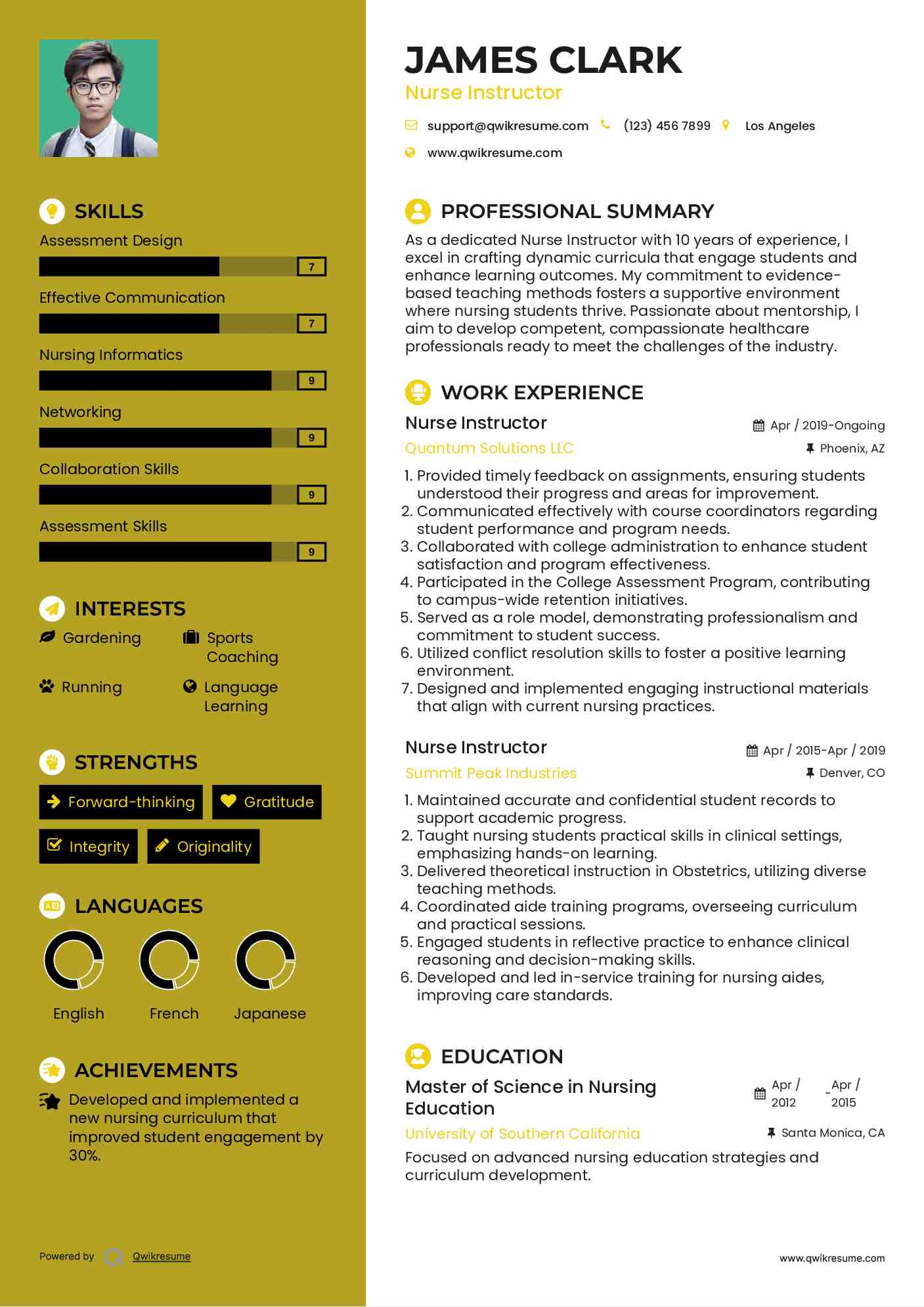 Nurse Instructor Resume Sample