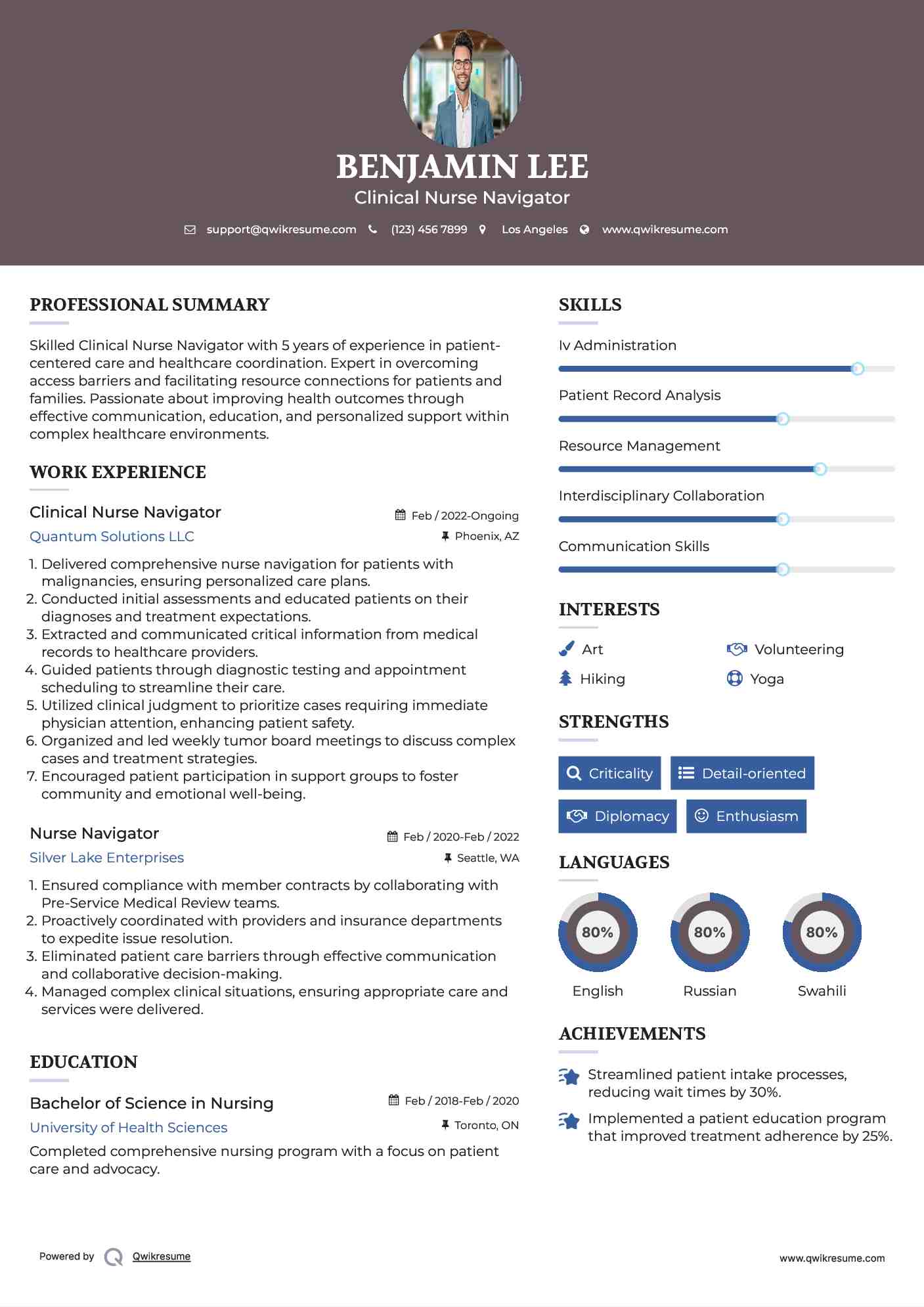 Clinical Nurse Navigator Resume Sample