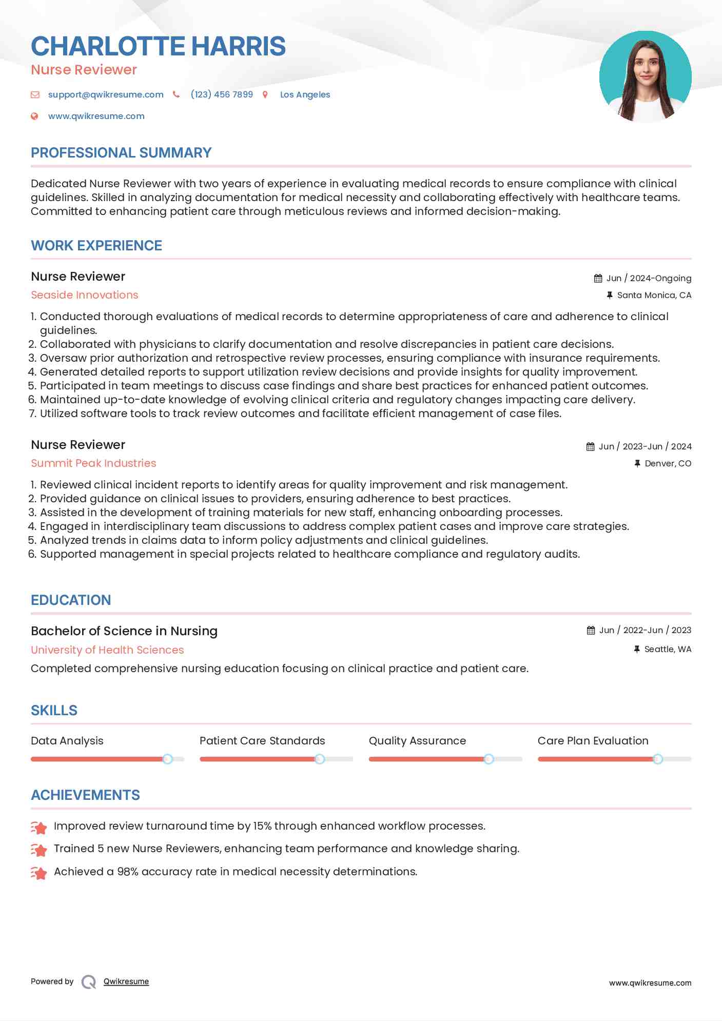 Nurse Reviewer Resume Sample