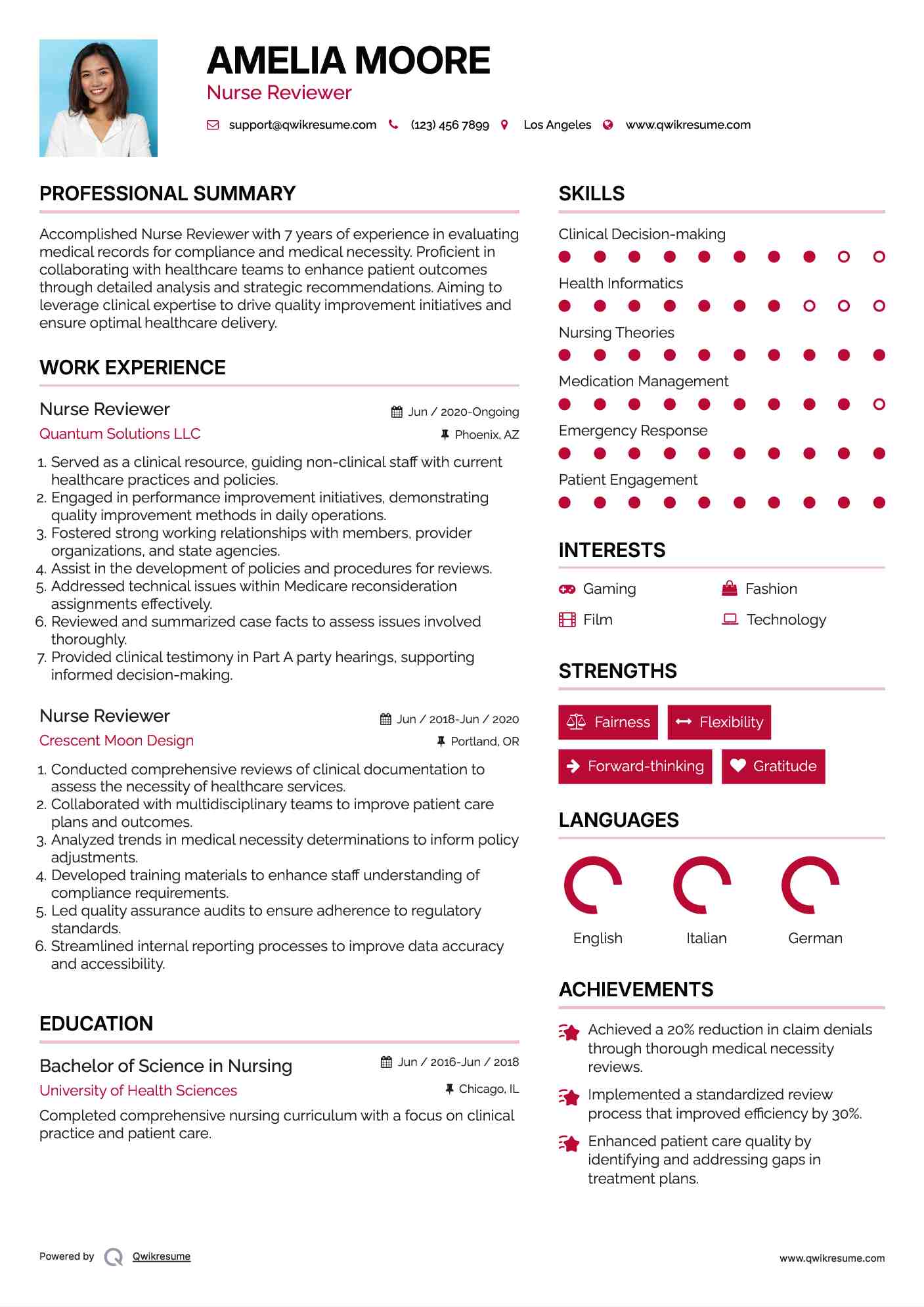 Nurse Reviewer Resume Example