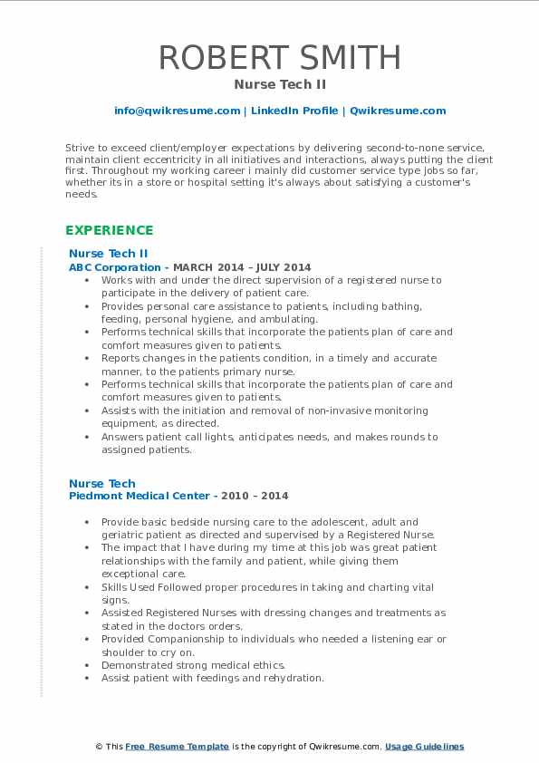 Nurse Tech Resume Samples QwikResume - Nurse Tech 1563353940 Pdf 