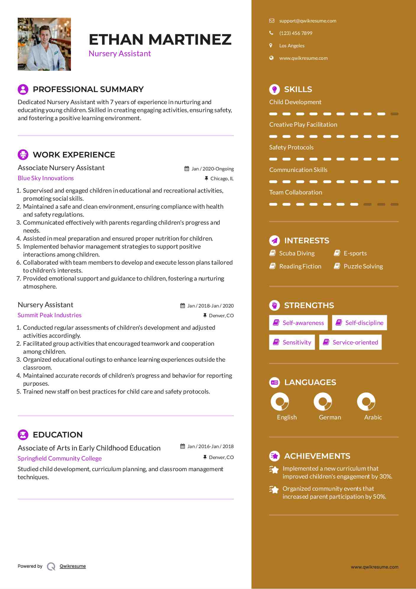 Nursery Assistant Resume Samples QwikResume