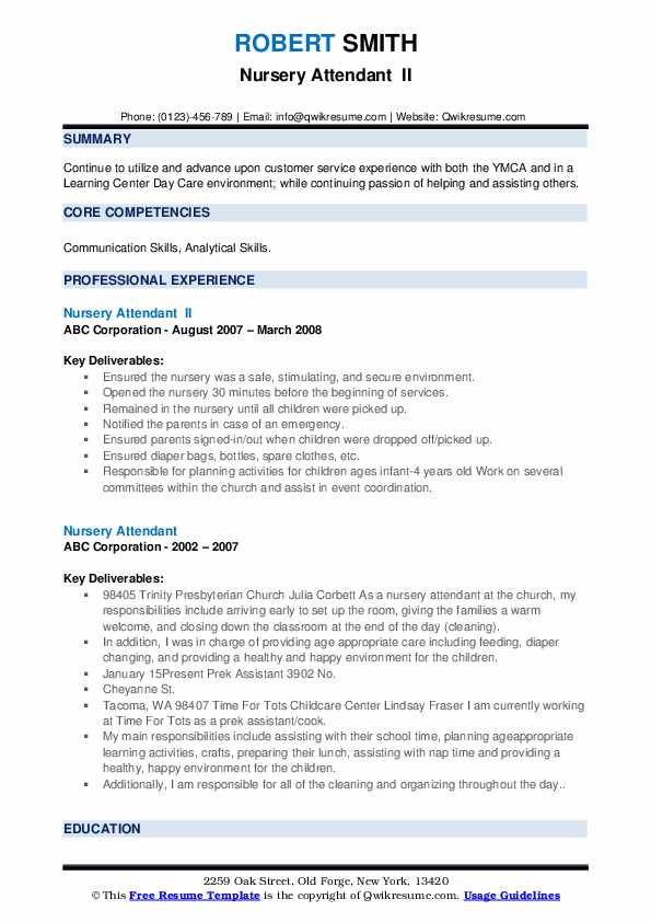 Nursery Attendant Resume Samples QwikResume