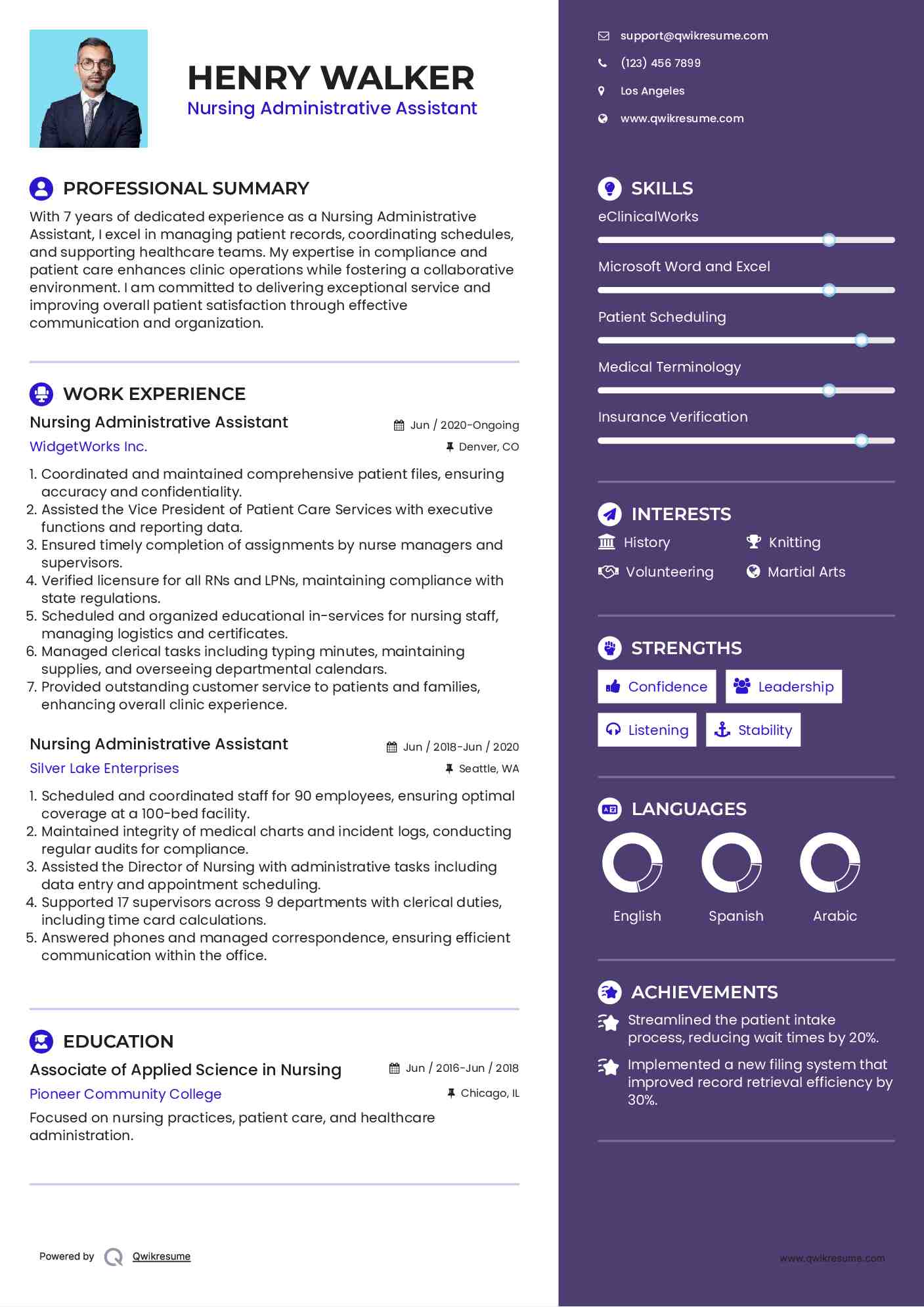 Nursing Administrative Assistant Resume Sample