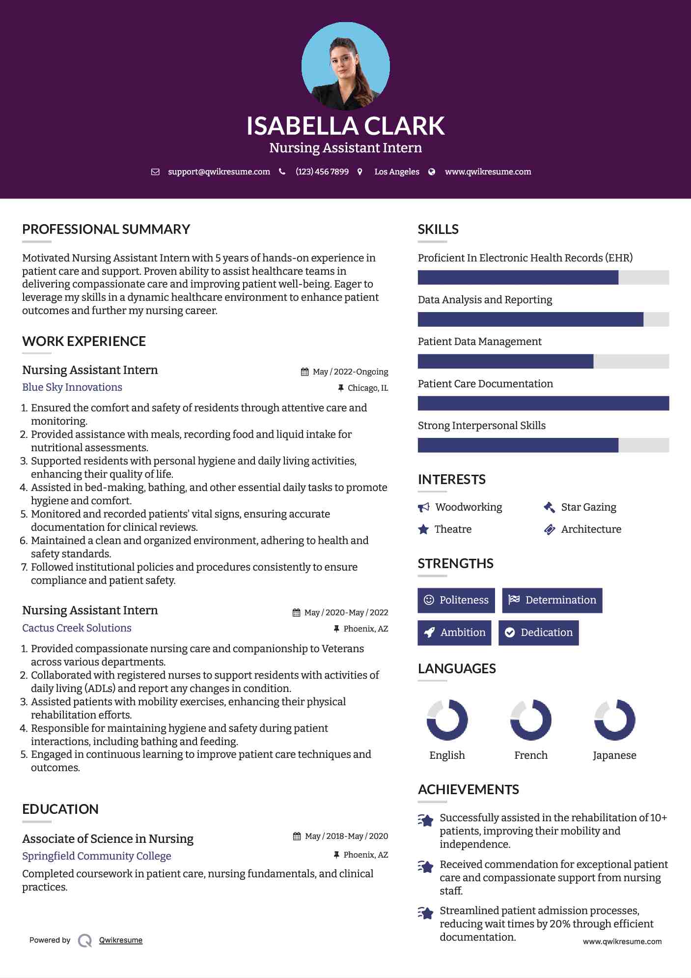 Nursing Assistant Intern Resume Template