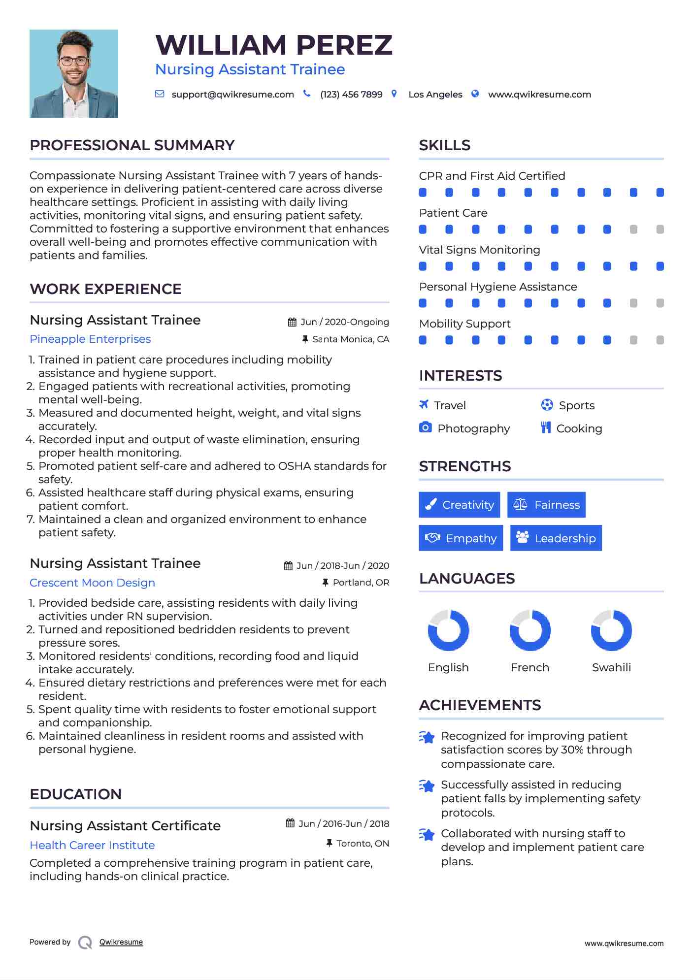 Nursing Assistant Trainee Resume Format