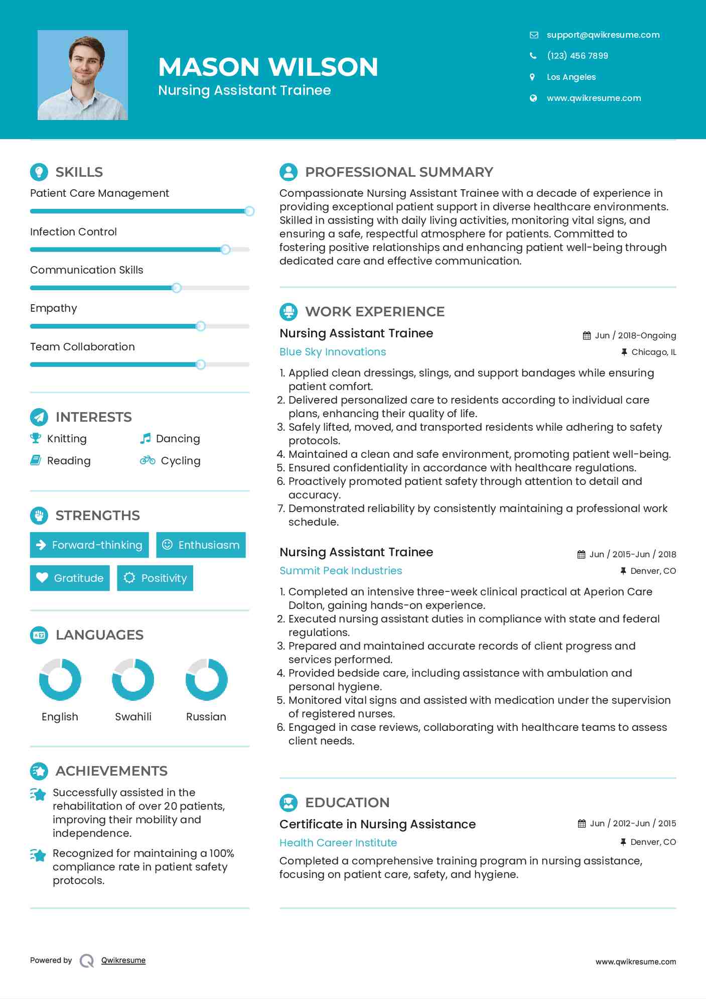 Nursing Assistant Trainee Resume Template