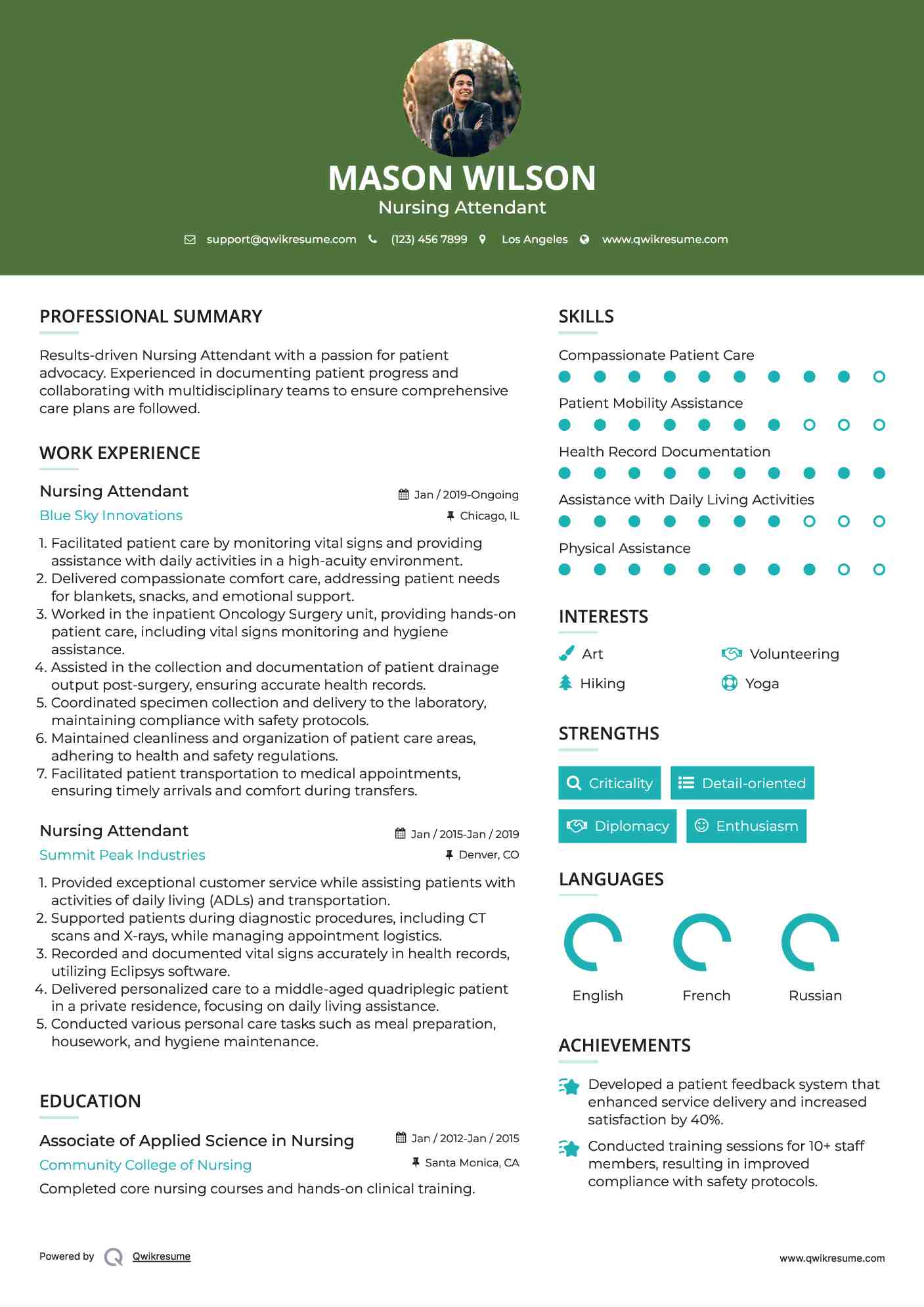 Nursing Attendant Resume Model