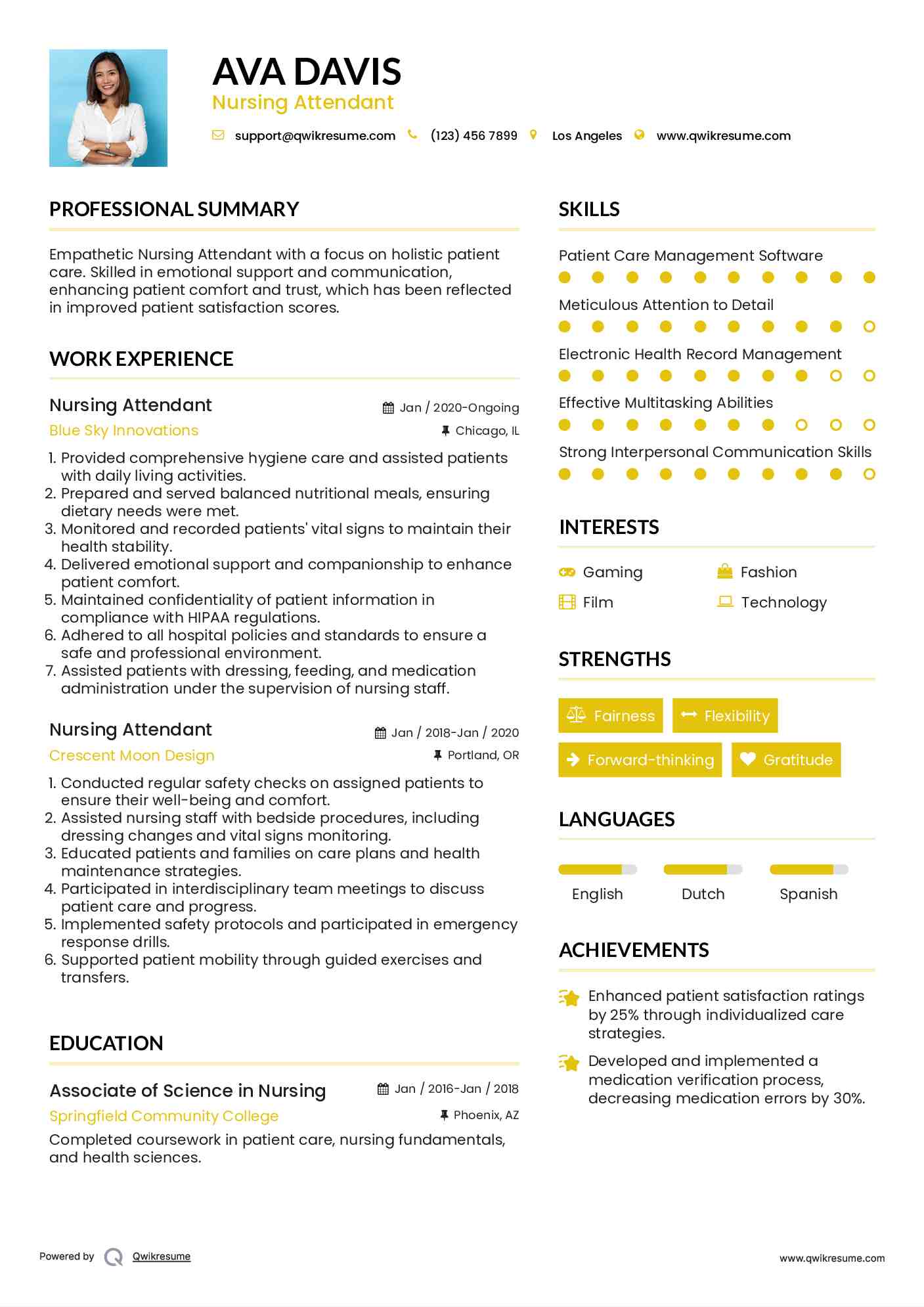 Nursing Attendant Resume Template