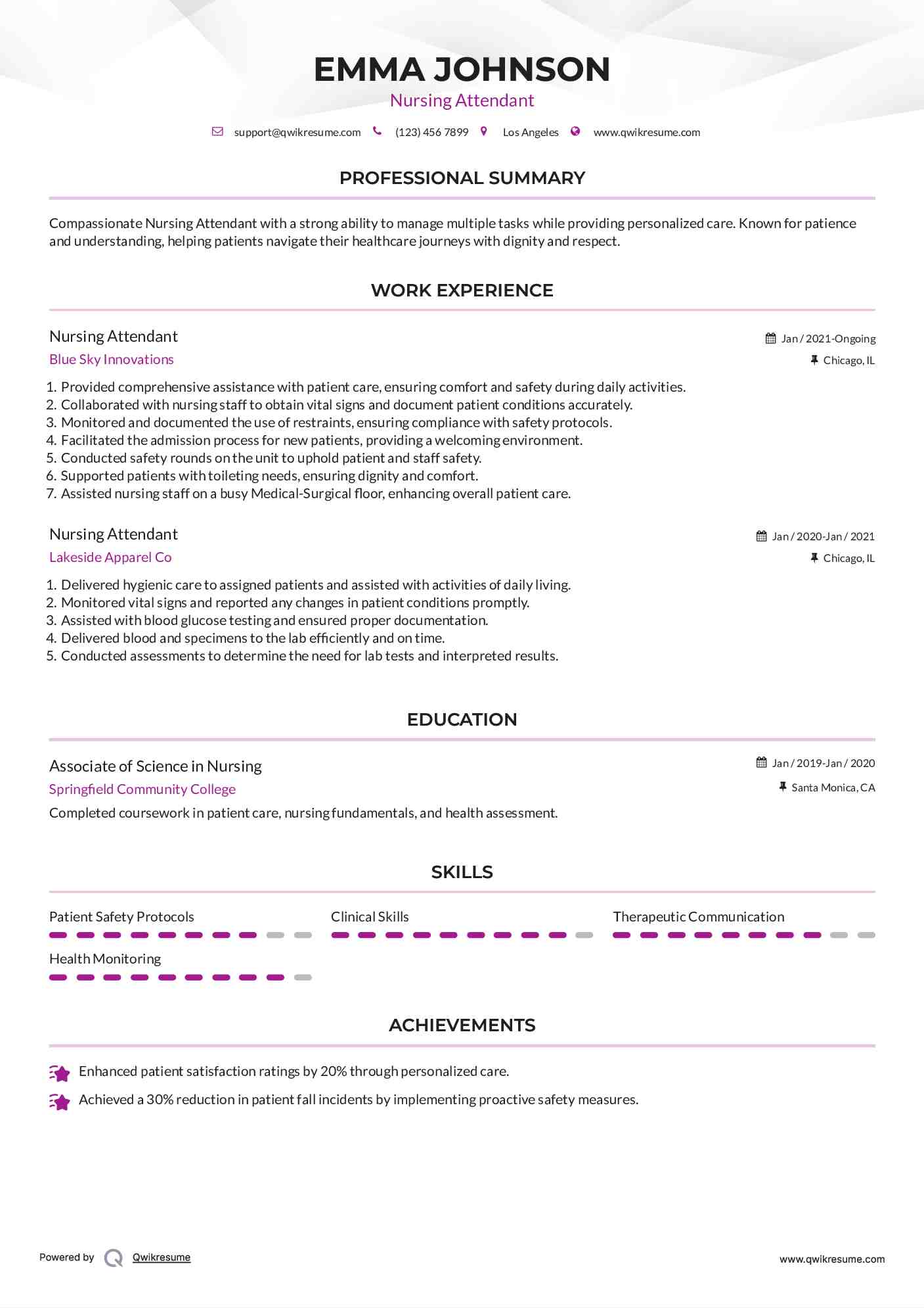 Nursing Attendant Resume Template