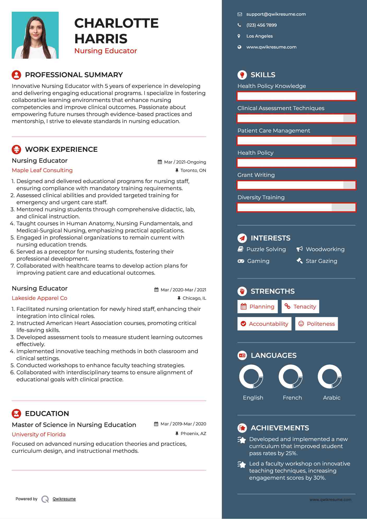 Nursing Educator Resume Sample