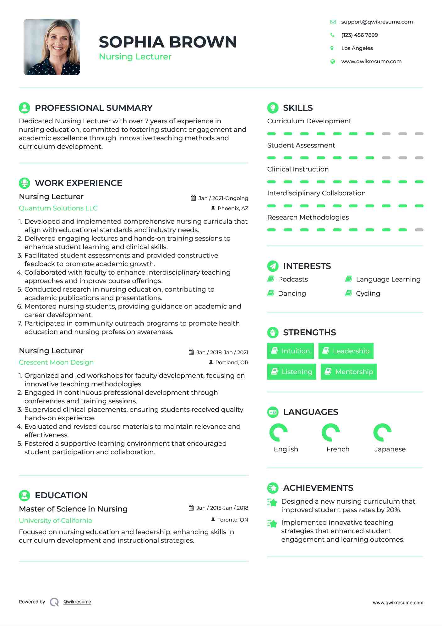 Nursing Lecturer Resume Example