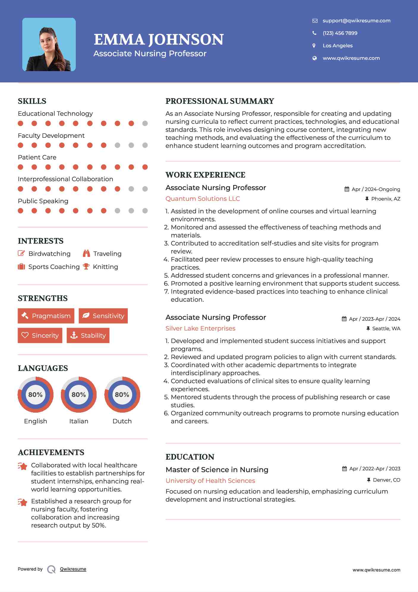 Associate Nursing Professor Resume Example