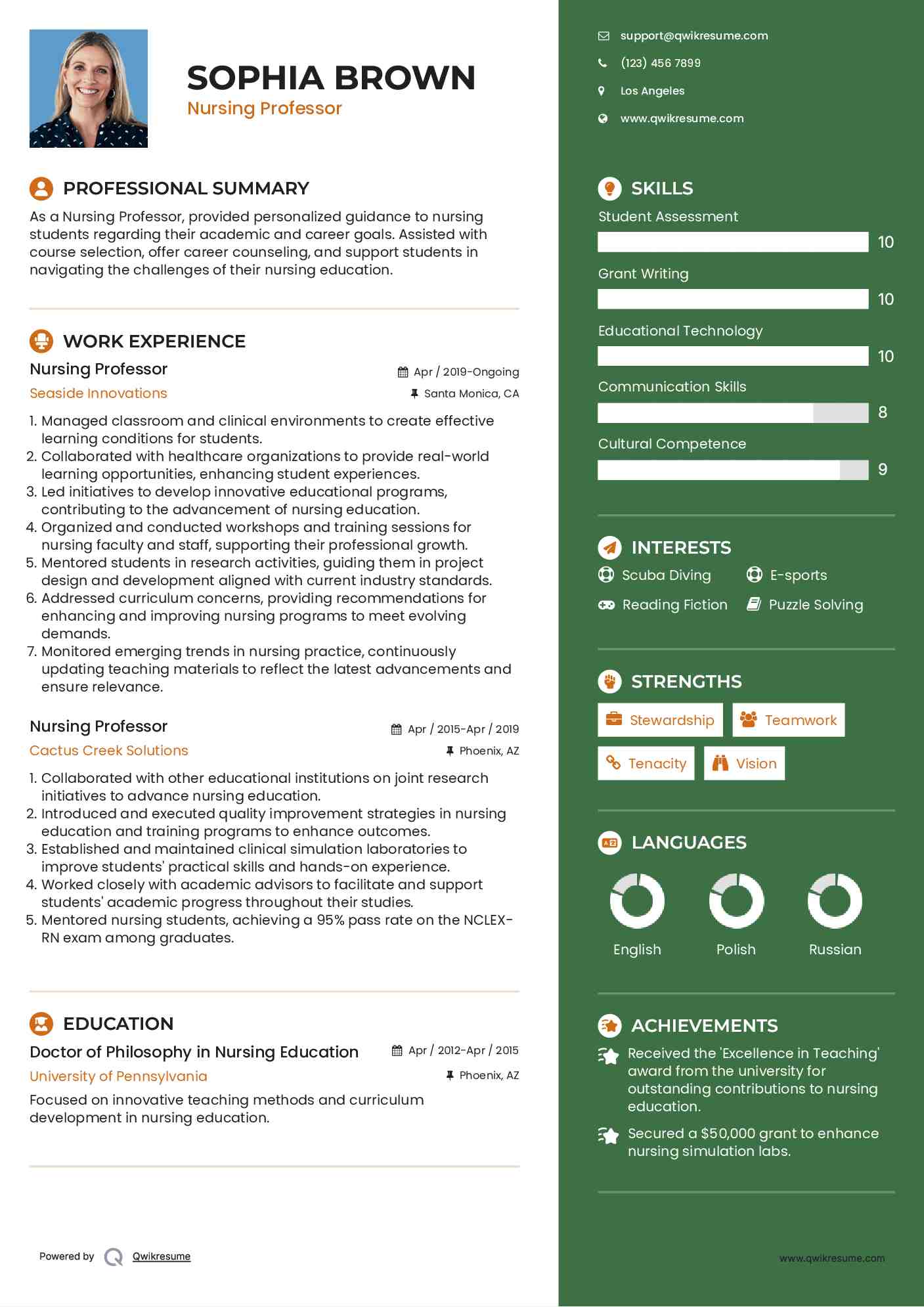 Nursing Professor Resume Format