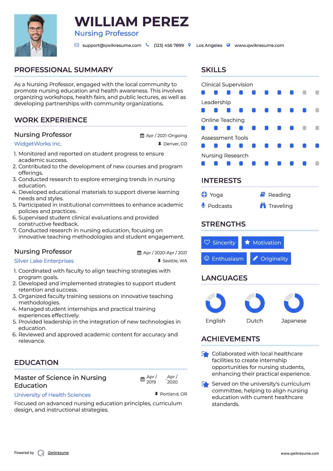 Nursing Professor Resume Model