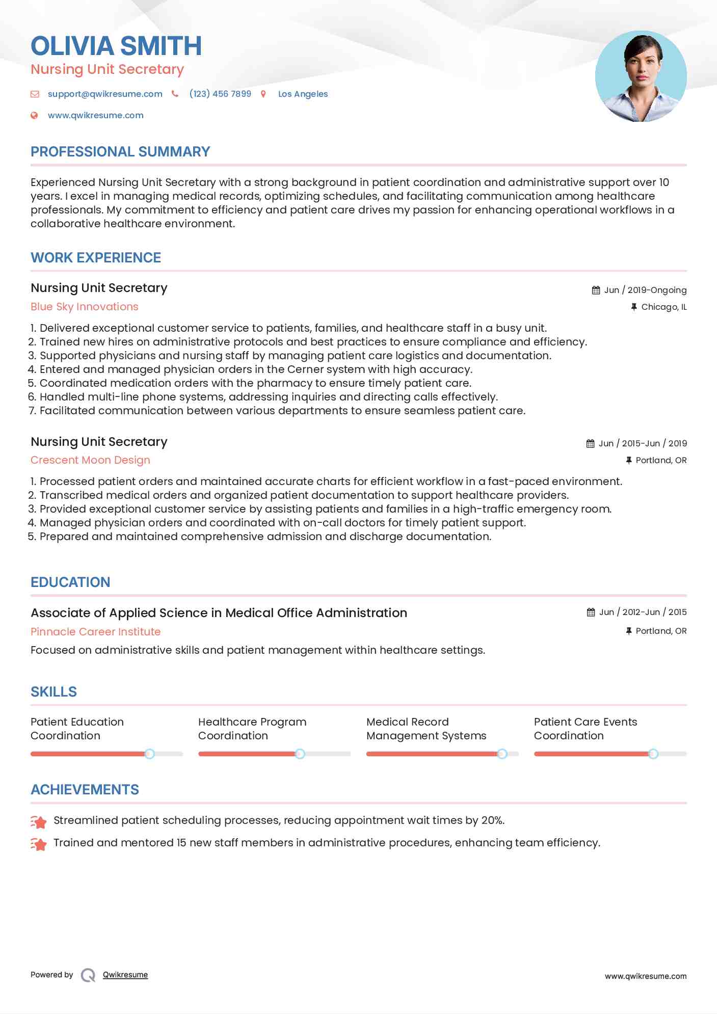 Nursing Unit Secretary Resume Model