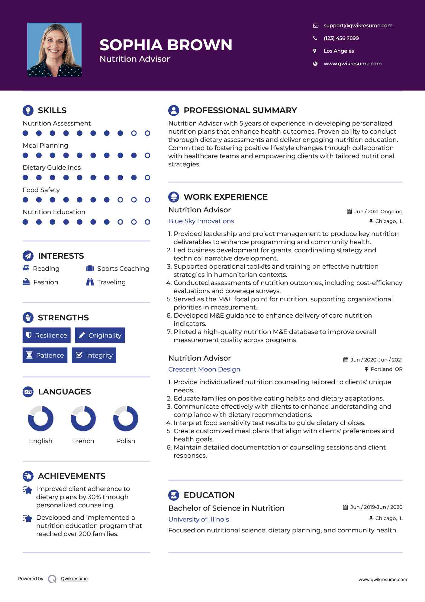 Nutrition Advisor Resume Template