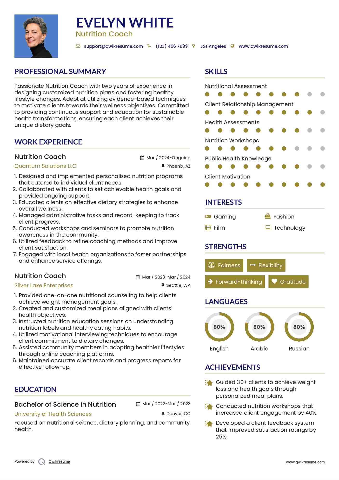 Nutrition Coach Resume Template