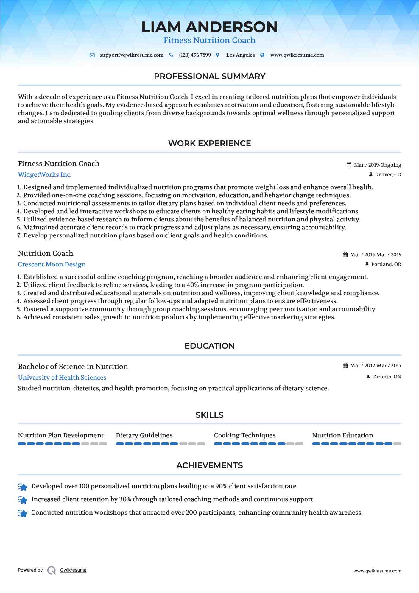 Fitness Nutrition Coach Resume Template
