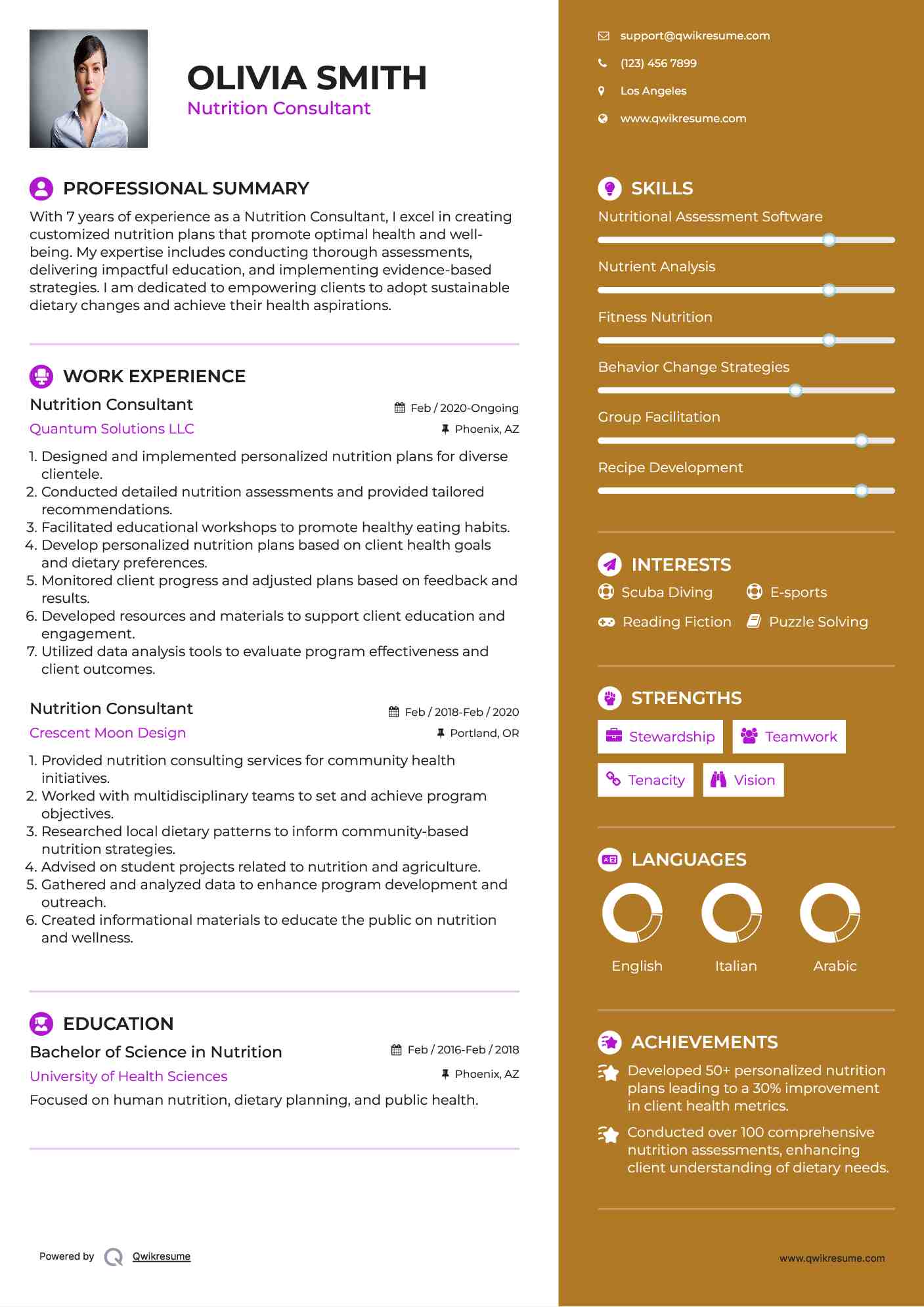 Nutrition Consultant Resume Model