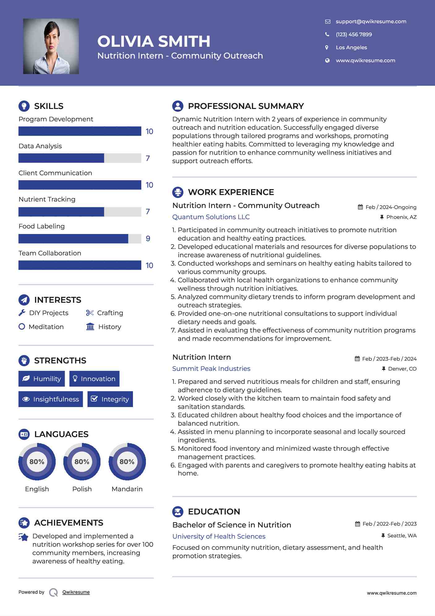 Nutrition Intern - Community Outreach Resume Format