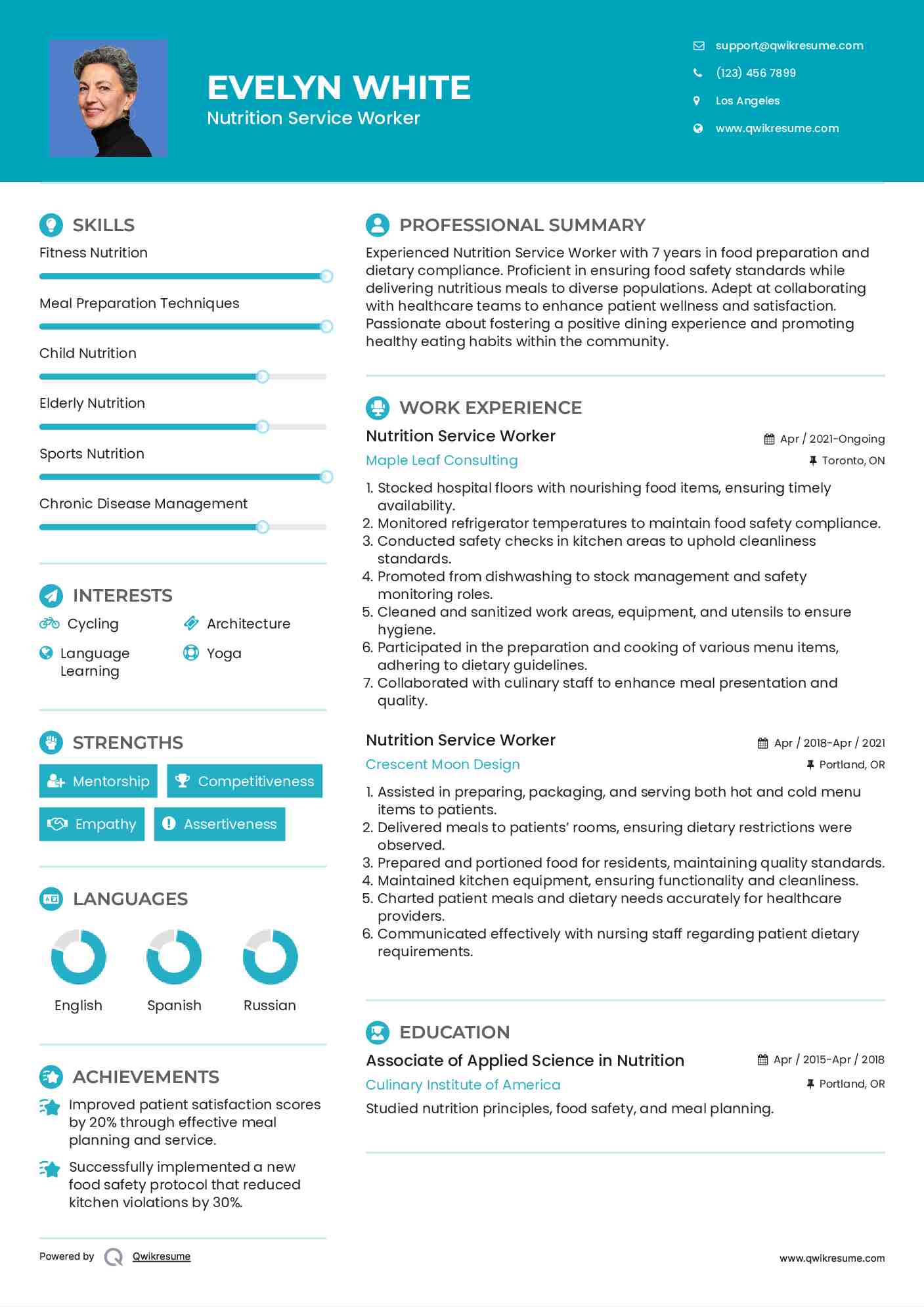 Nutrition Service Worker Resume Model