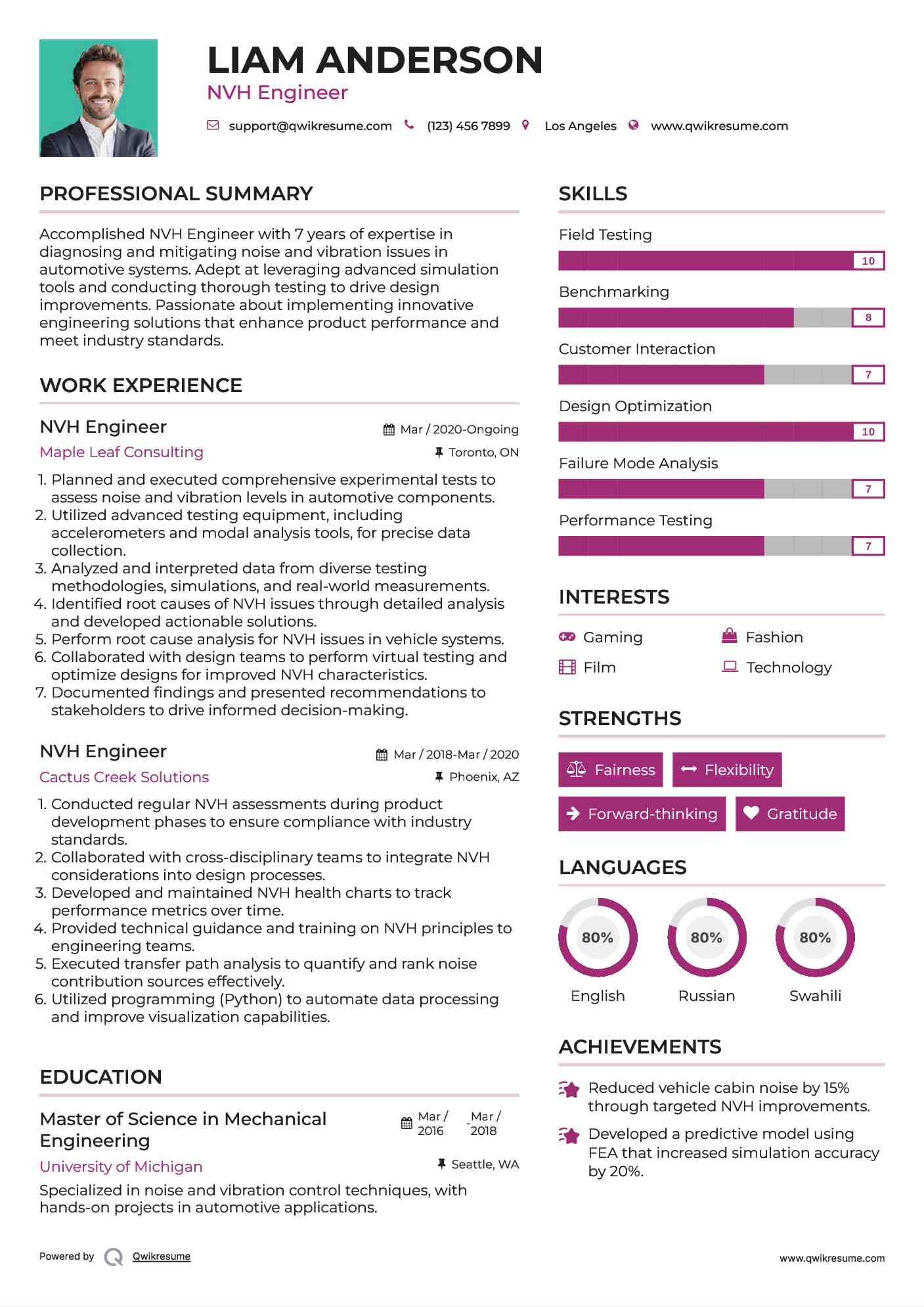 NVH Engineer Resume Template