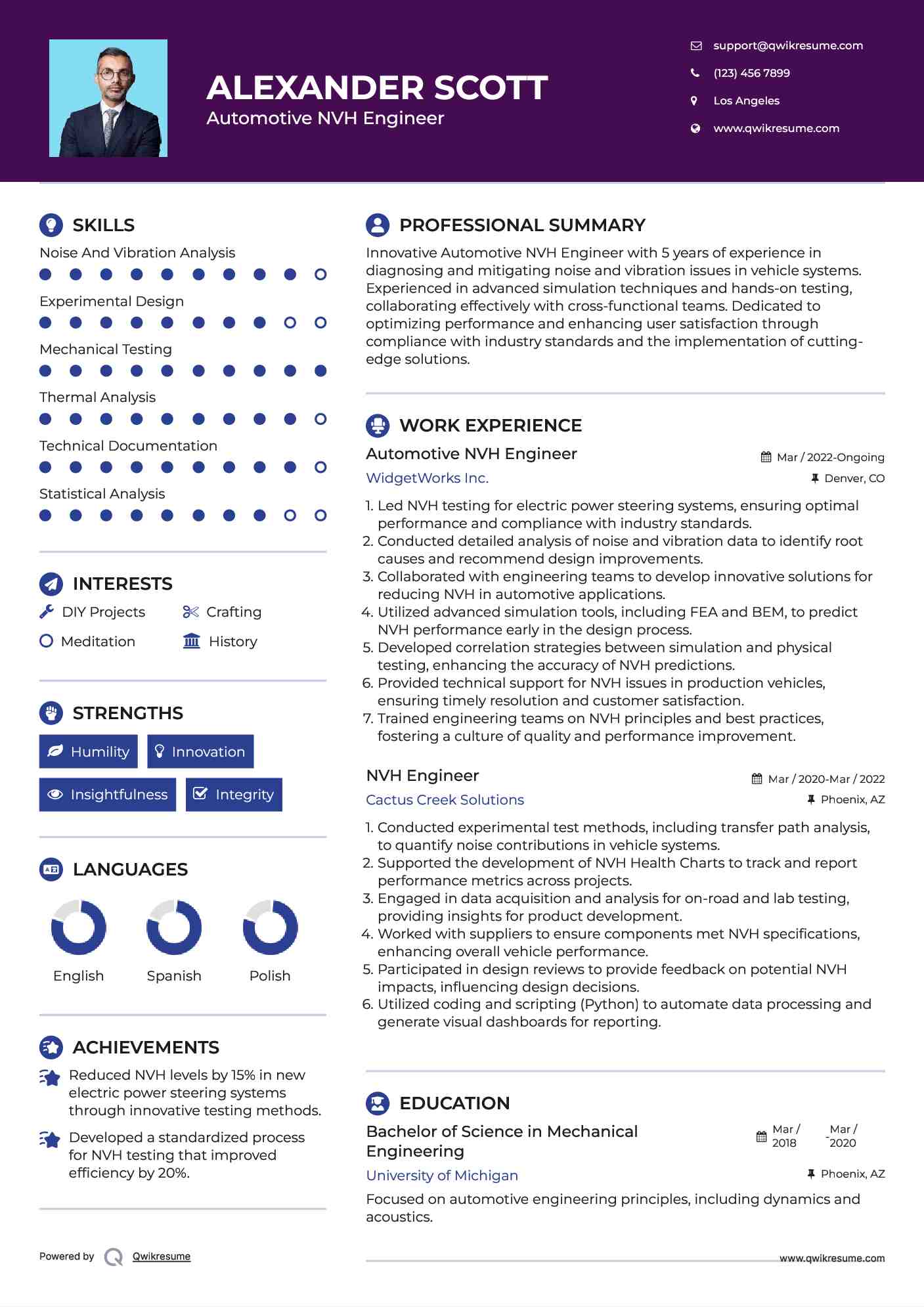 Automotive NVH Engineer Resume Format