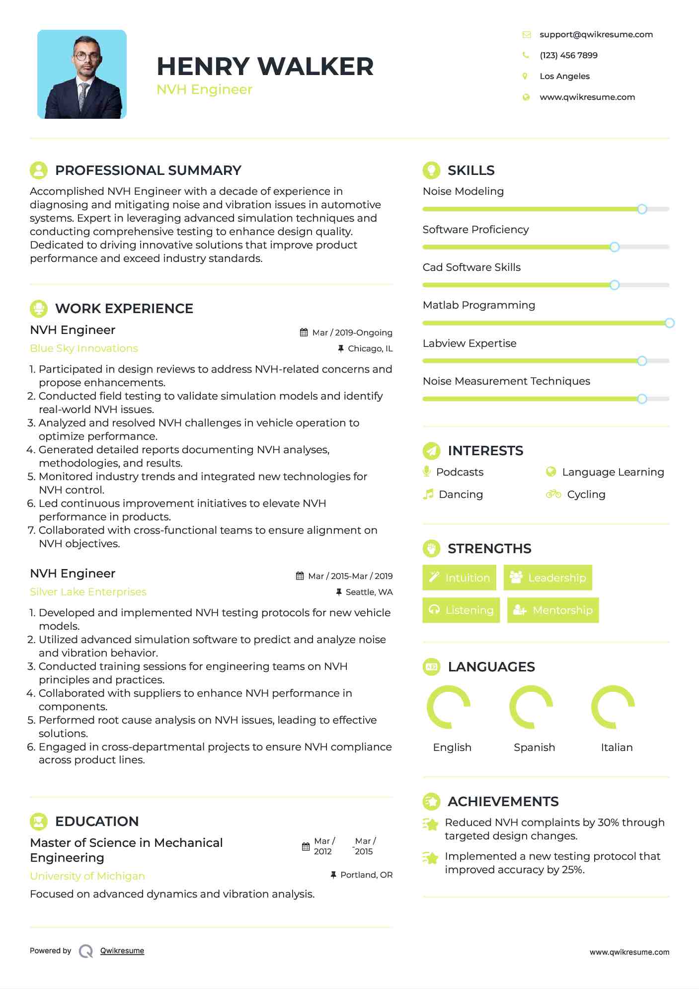 NVH Engineer Resume Template