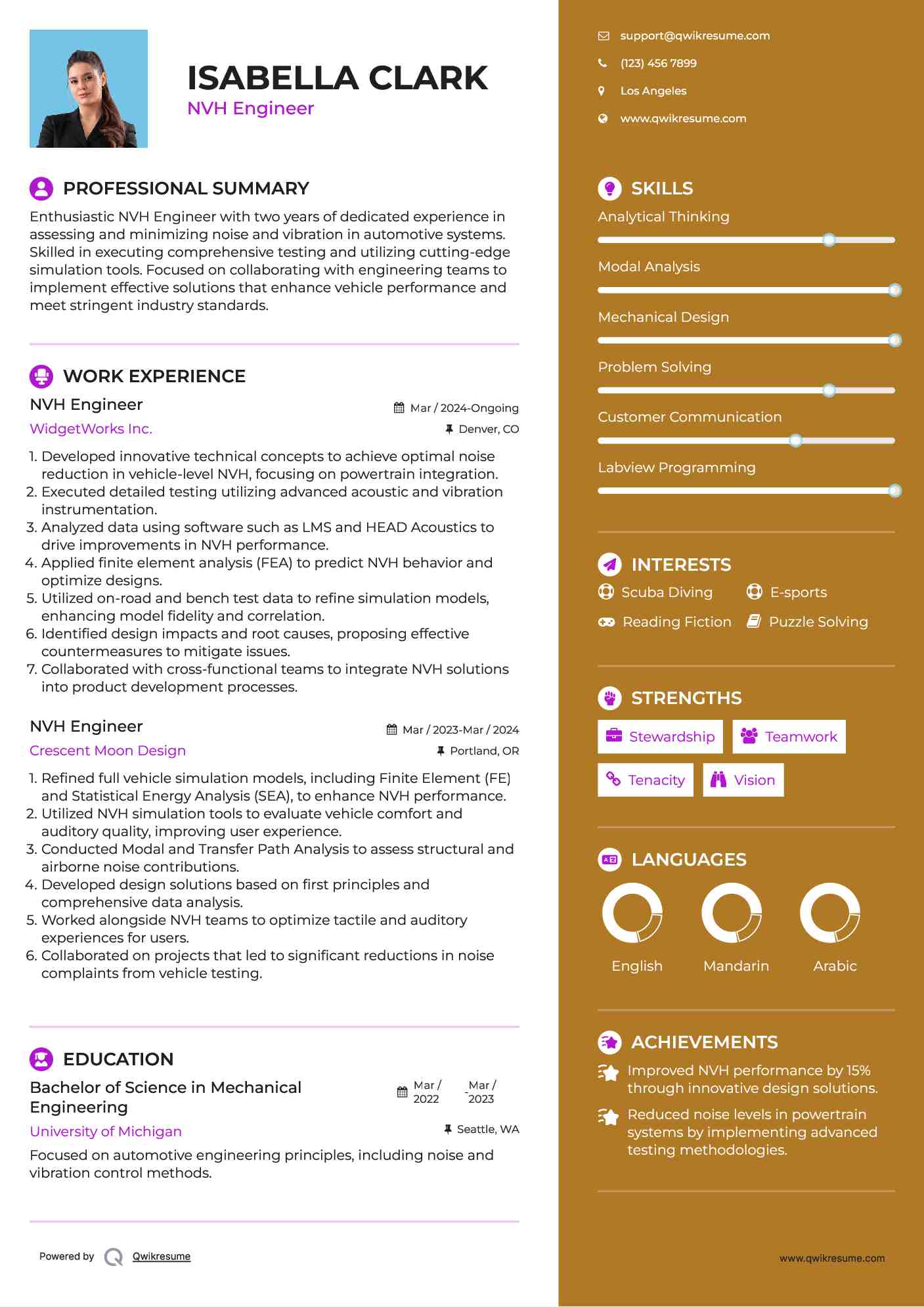 NVH Engineer Resume Format