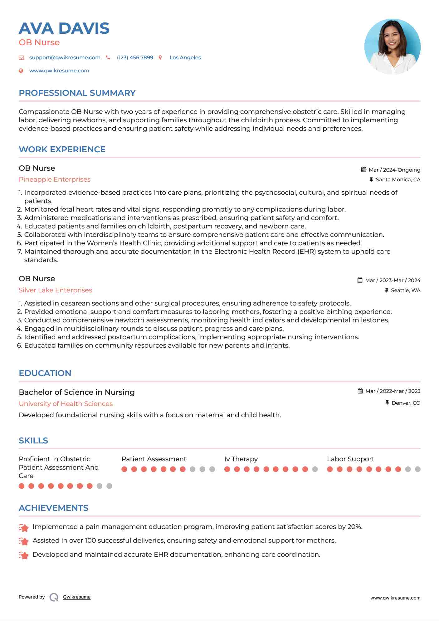 OB Nurse Resume Sample