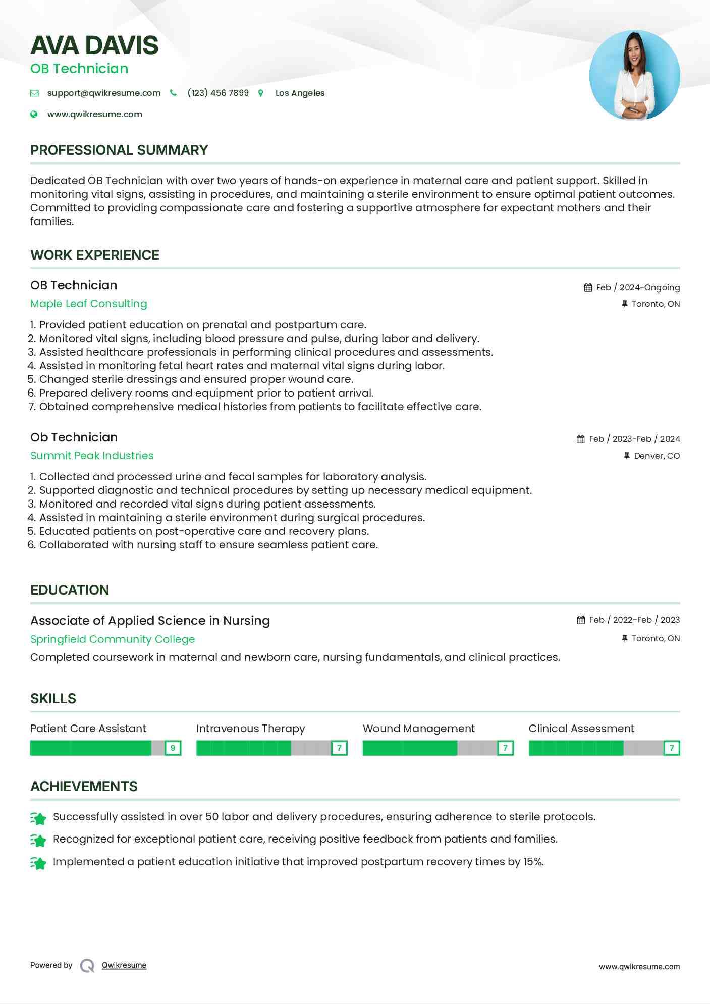 OB Technician
 Resume Format