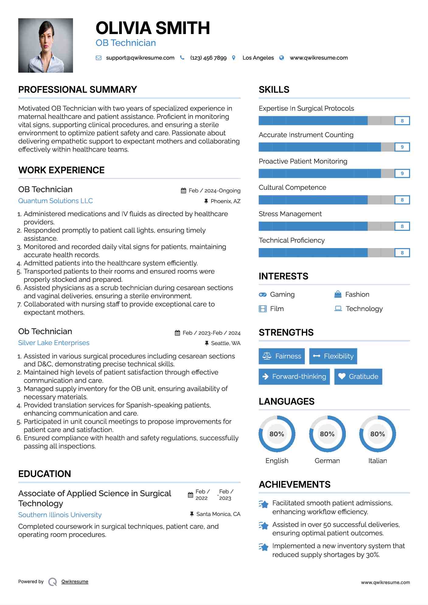 OB Technician
 Resume Example